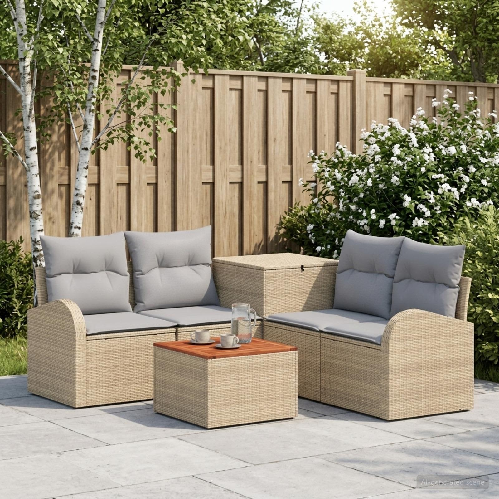 Sofa Set 6 stk. Beige und Hellgrau Polyrattan und Stahl