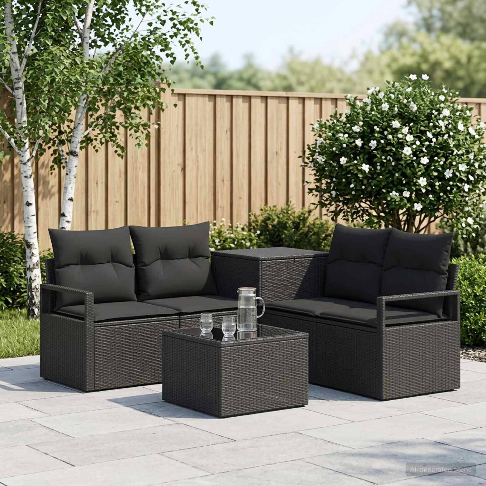 Sofa Set 6 stk. Schwarz Polyrattan und Stahl