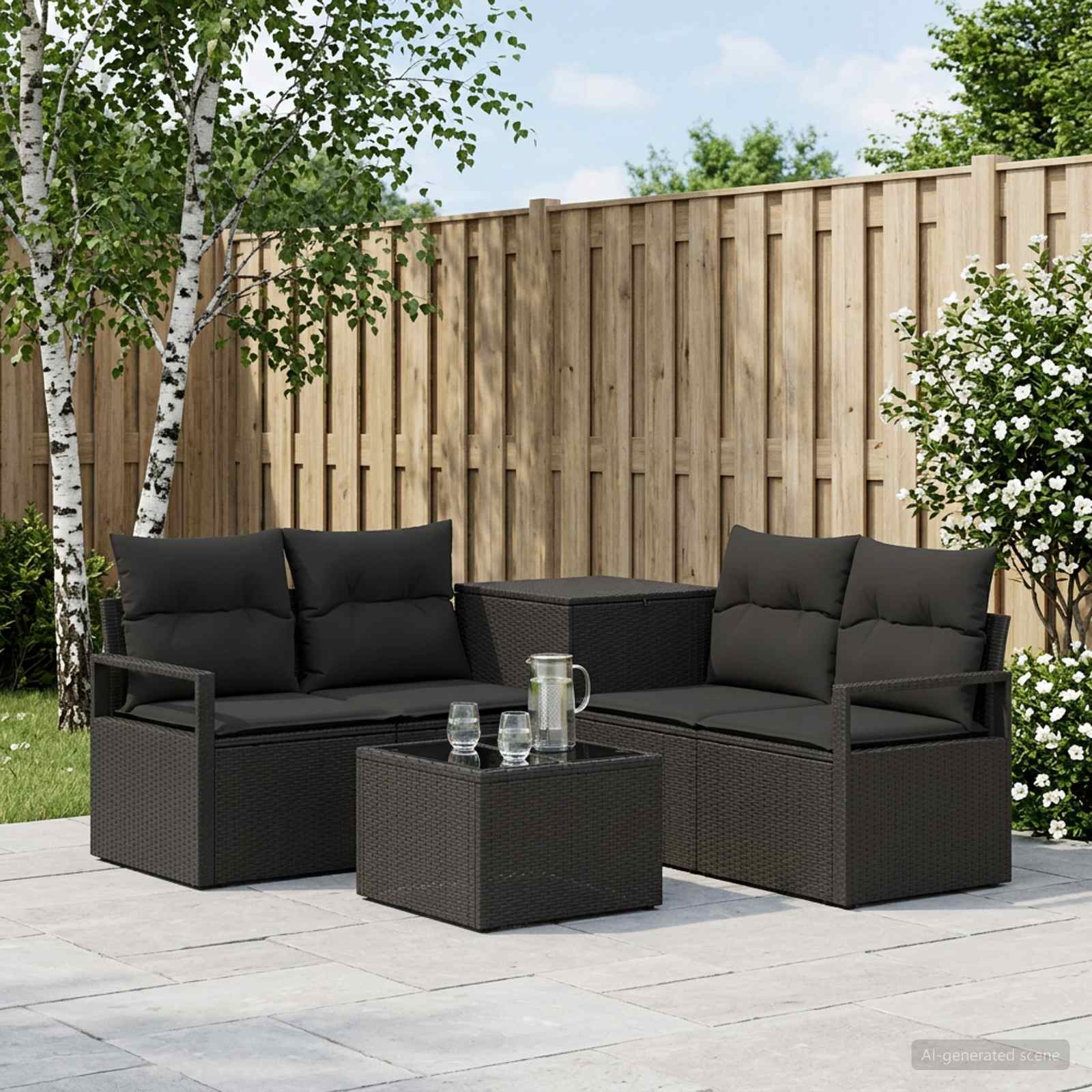 Sofa Set 6 stk. Schwarz Polyrattan und Stahl