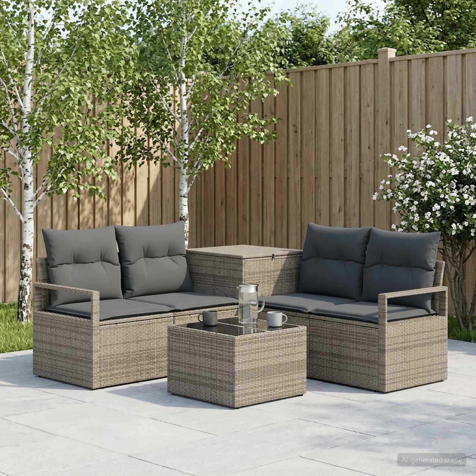 Sofa Set 6 stk. Grau und Dunkelgrau Polyrattan und Stahl