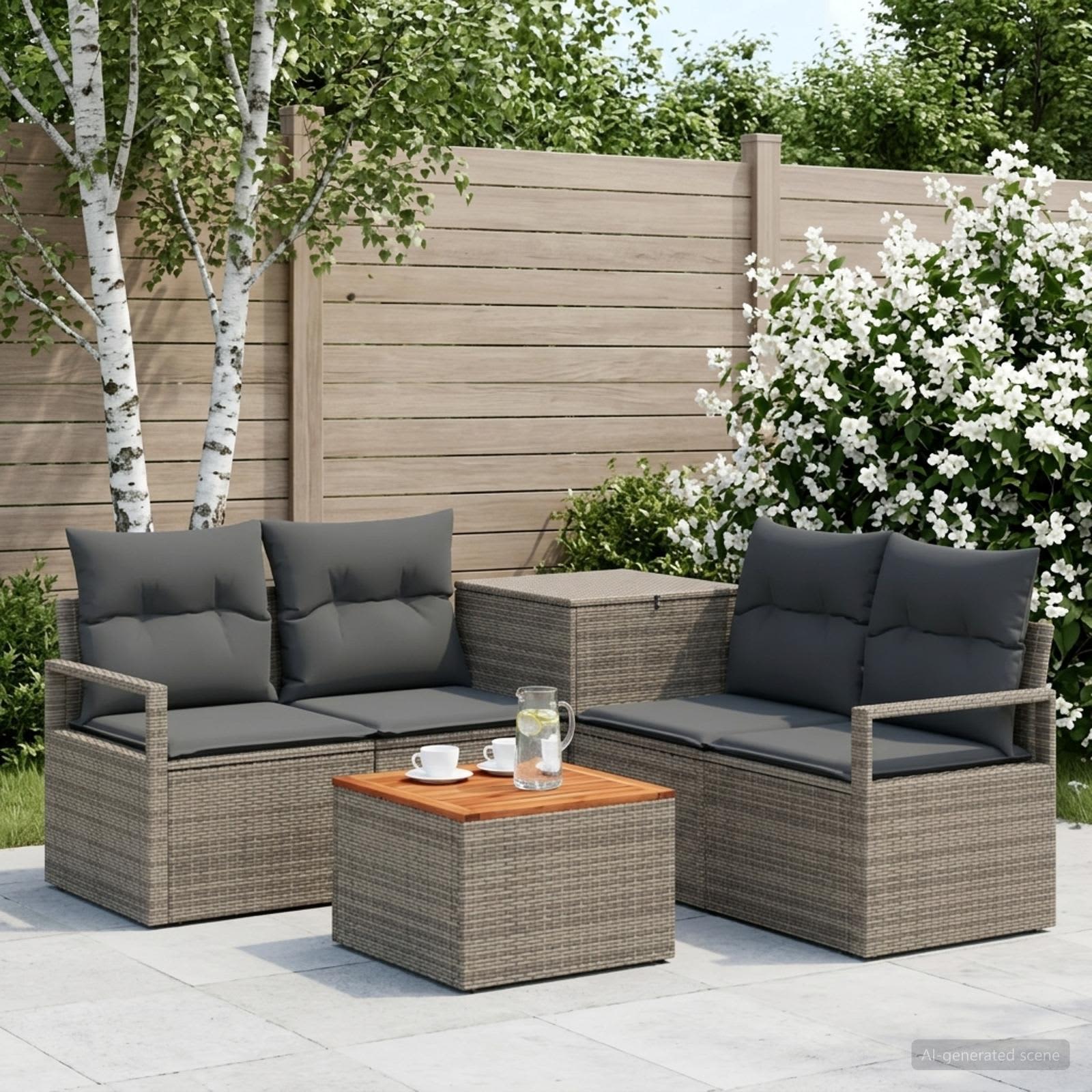 Sofa Set 6 stk. Grau und Dunkelgrau Polyrattan und Stahl