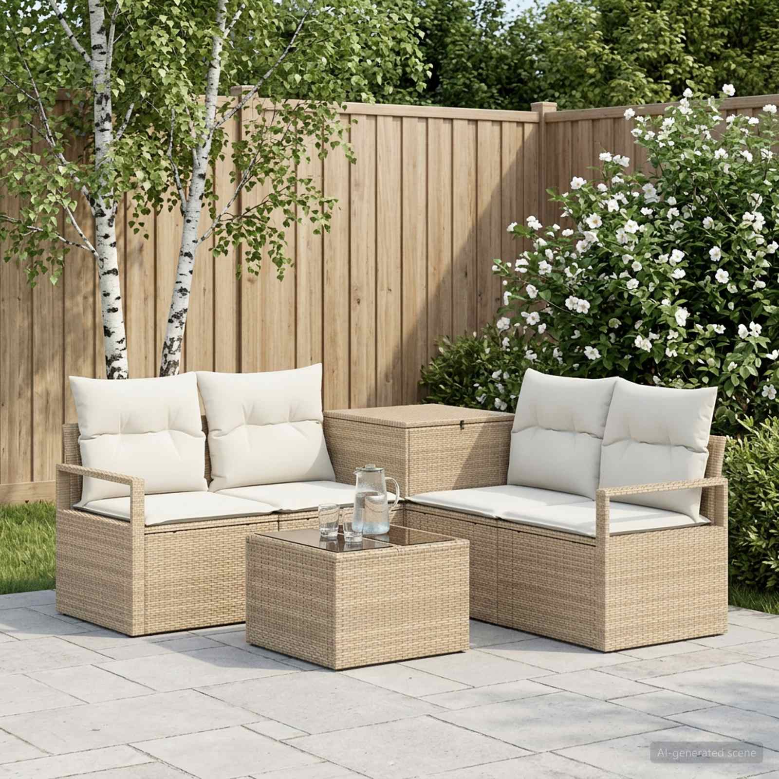 Sofa Set 6 stk. Beige und Cremeweiß Polyrattan und Stahl