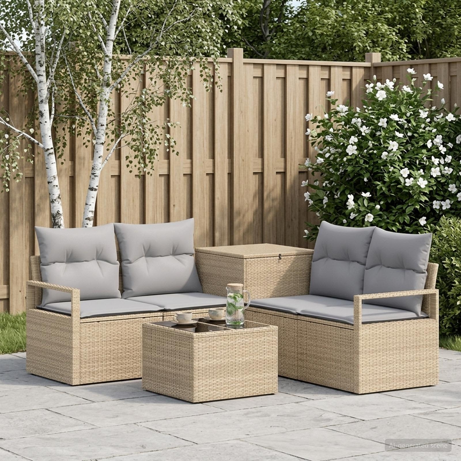 Sofa Set 6 stk. Beige und Hellgrau Polyrattan und Stahl