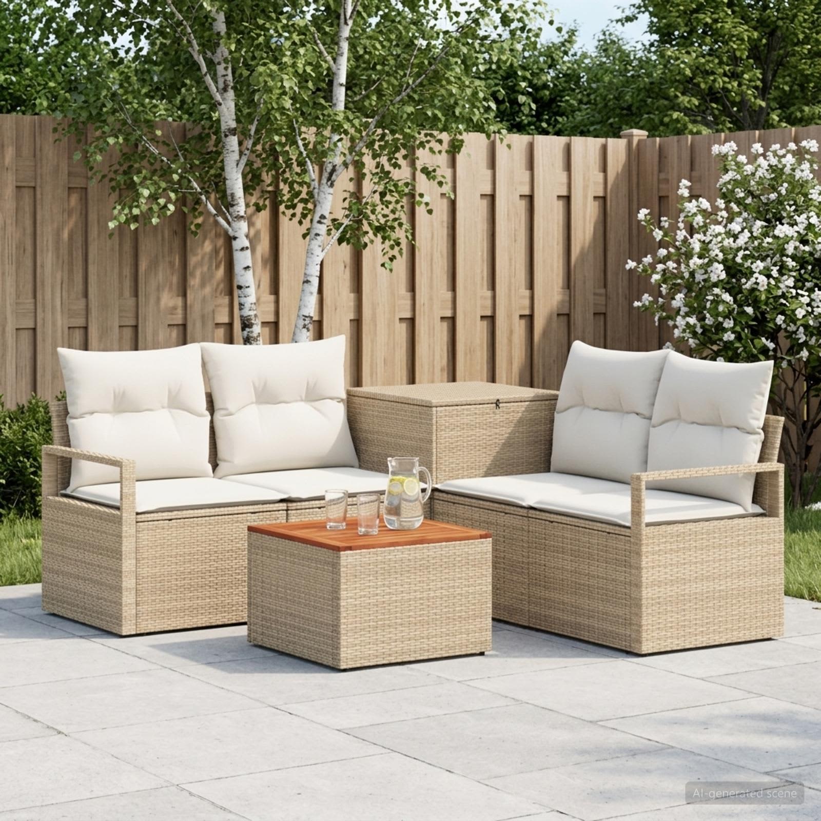 Sofa Set 6 stk. Beige und Cremeweiß Polyrattan und Stahl