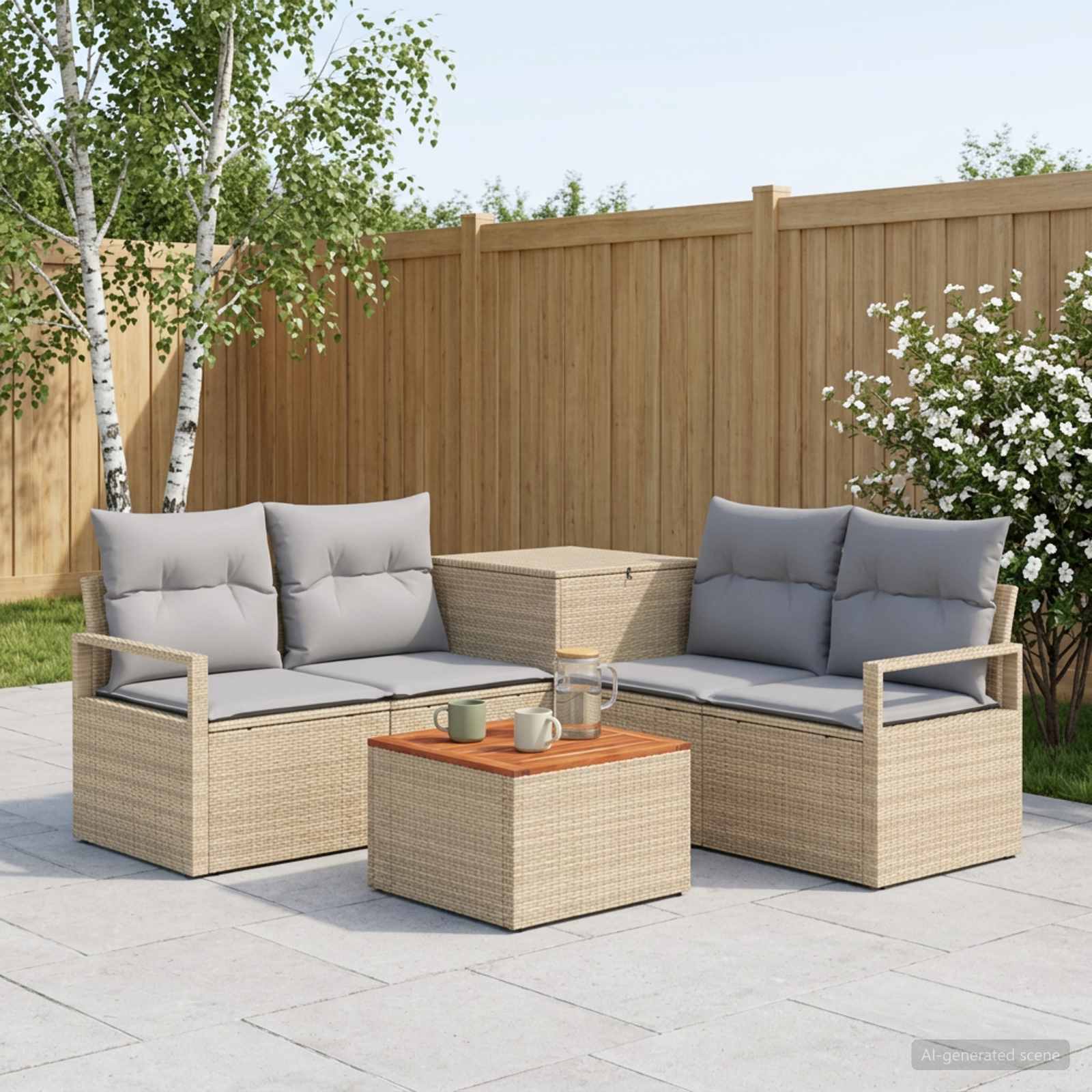 Sofa Set 6 stk. Beige und Hellgrau Polyrattan und Stahl