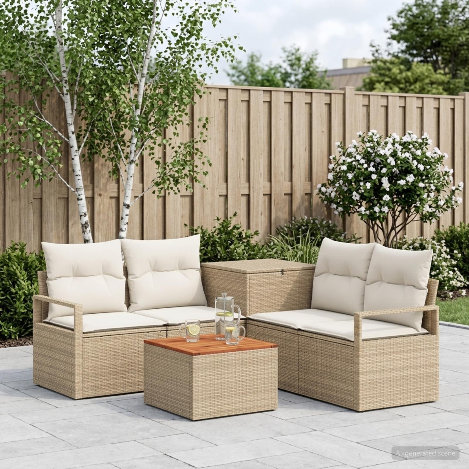 Sofa Set 6 stk. Beige und Cremeweiß Polyrattan und Stahl