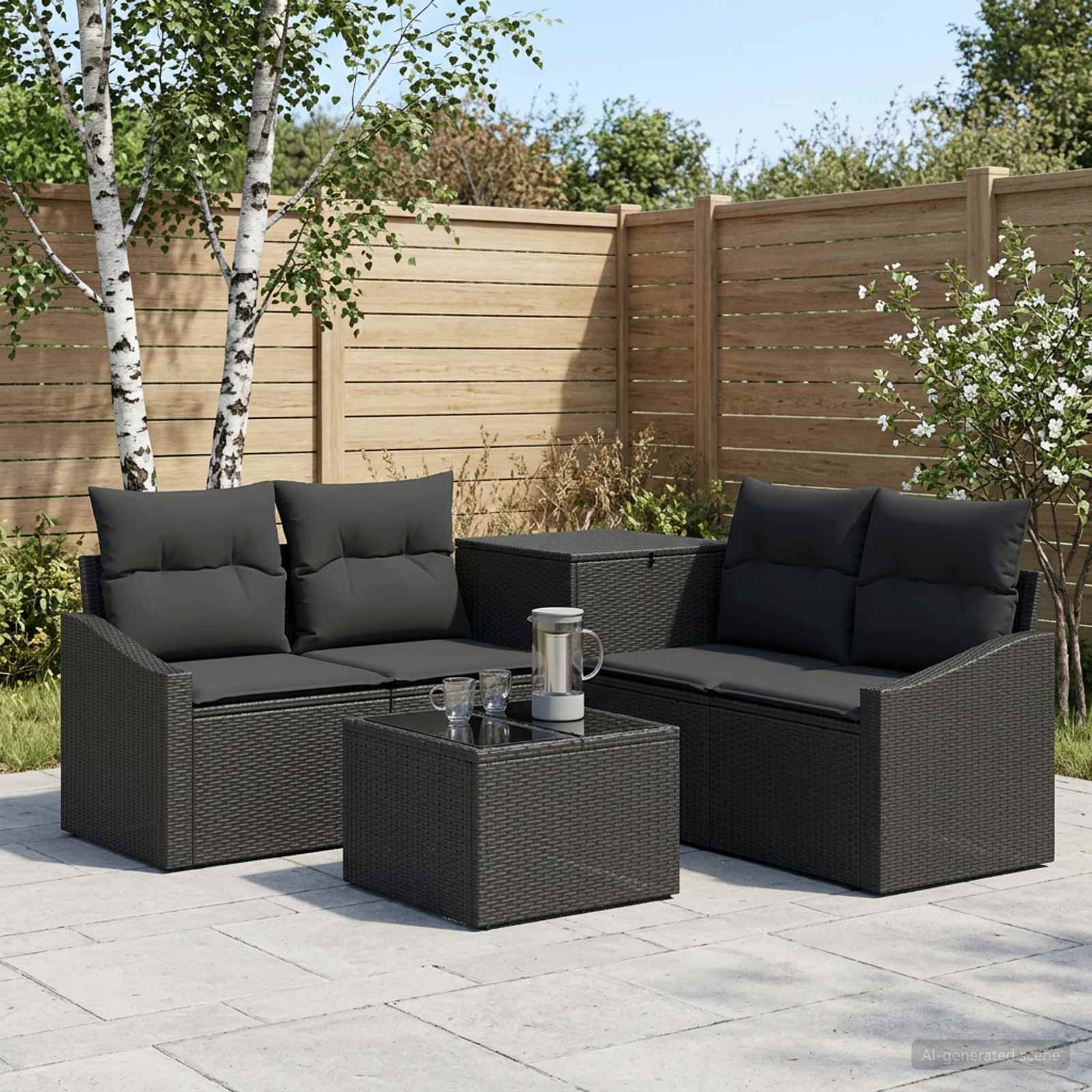 Sofa Set 6 stk. Schwarz Polyrattan und Stahl