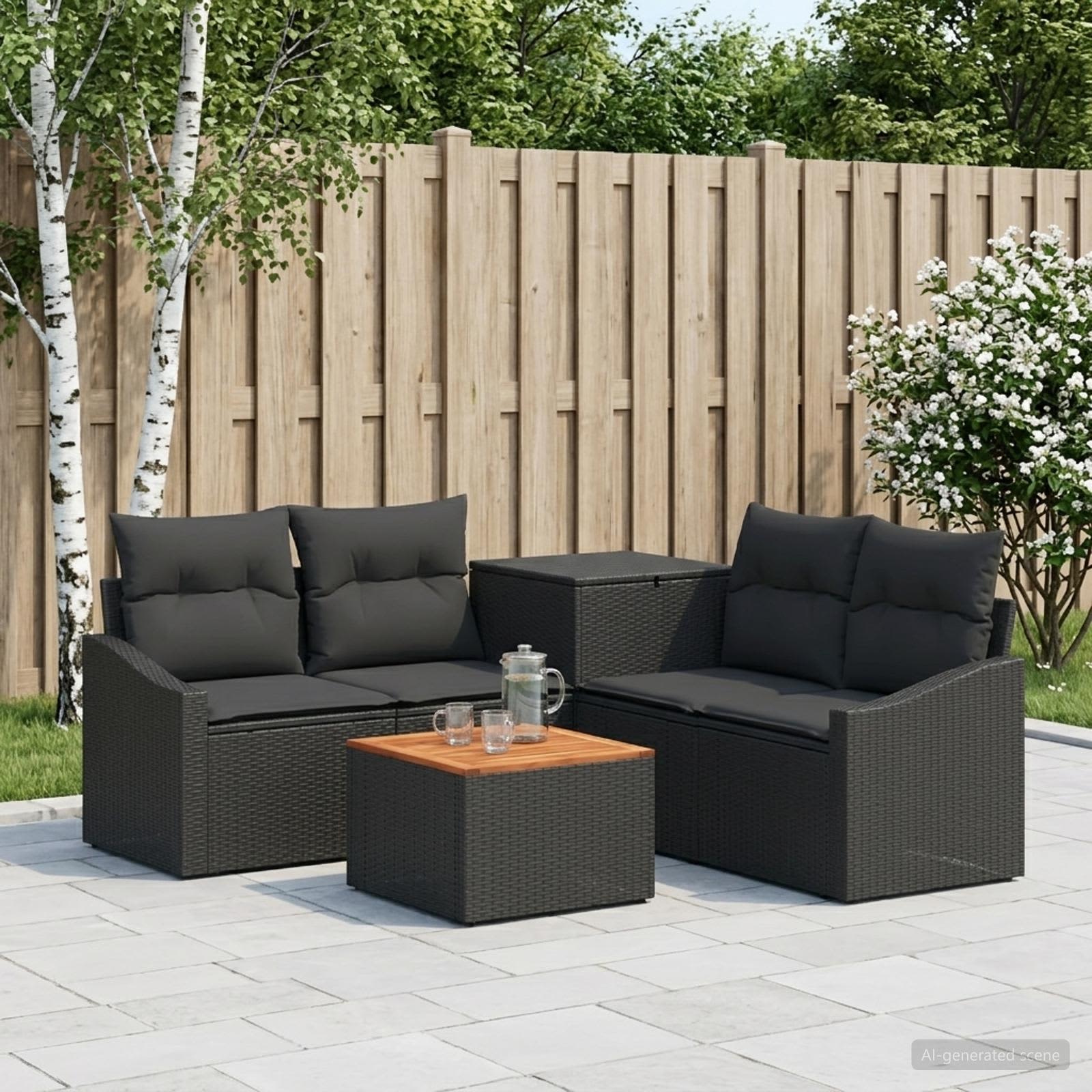 Sofa Set 6 stk. Schwarz Polyrattan und Stahl