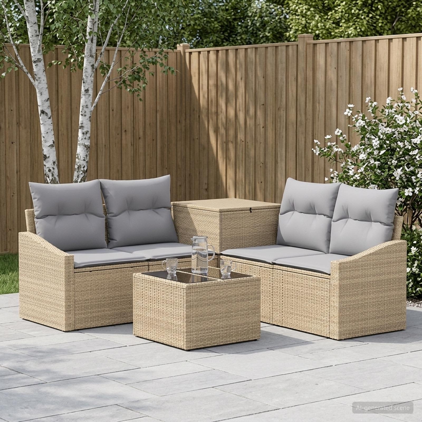 Sofa Set 6 stk. Beige und Hellgrau Polyrattan und Stahl