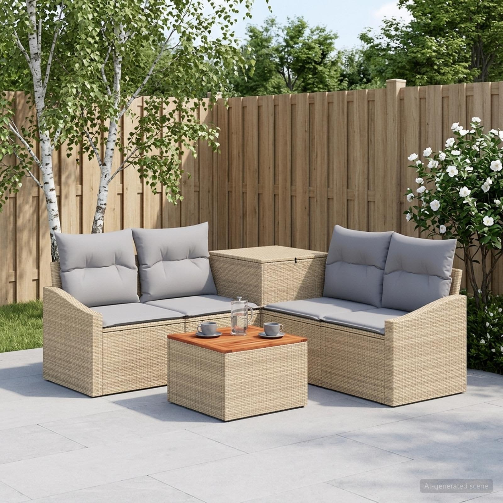 Sofa Set 6 stk. Beige und Hellgrau Polyrattan und Stahl