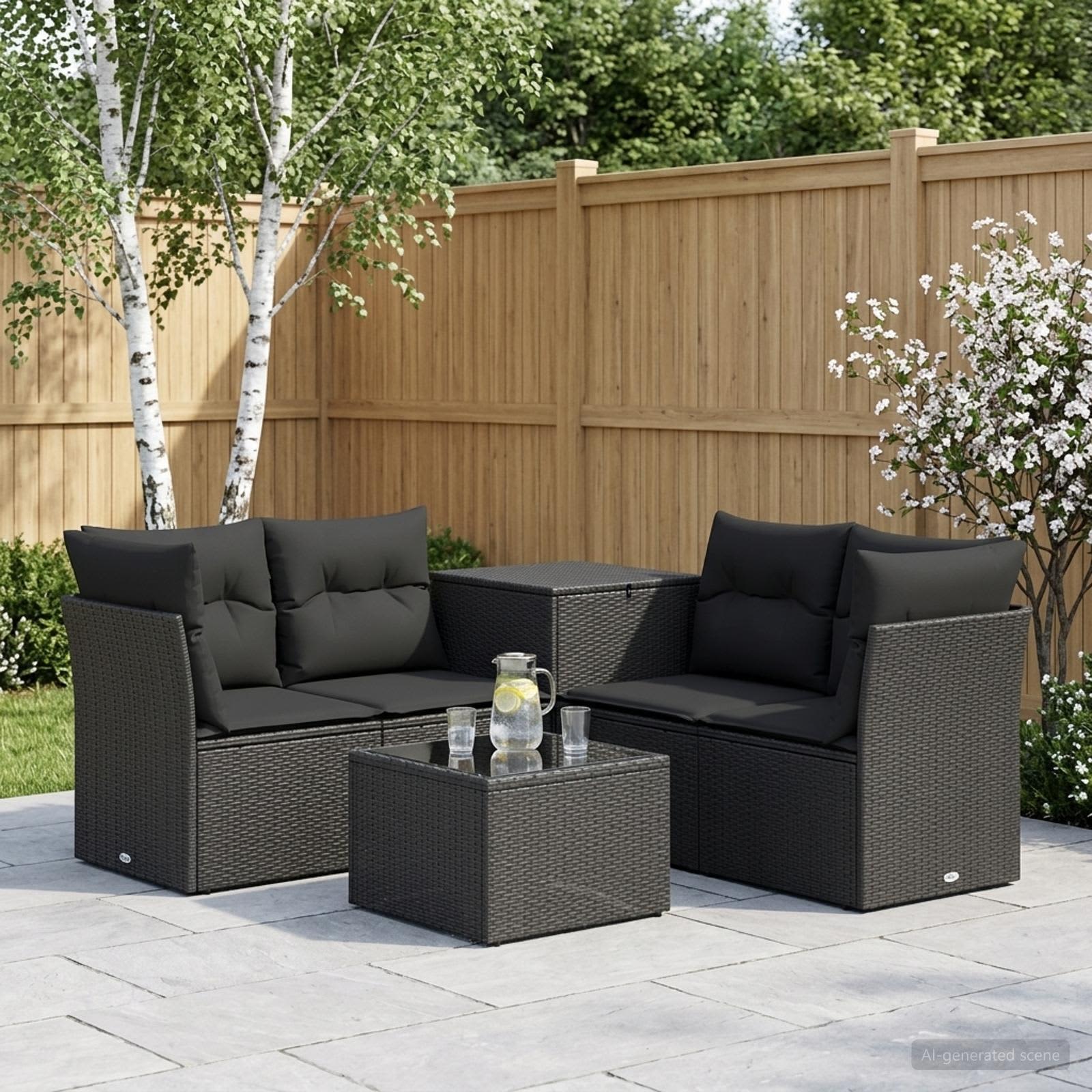 Sofa Set 6 stk. Schwarz Polyrattan und Stahl