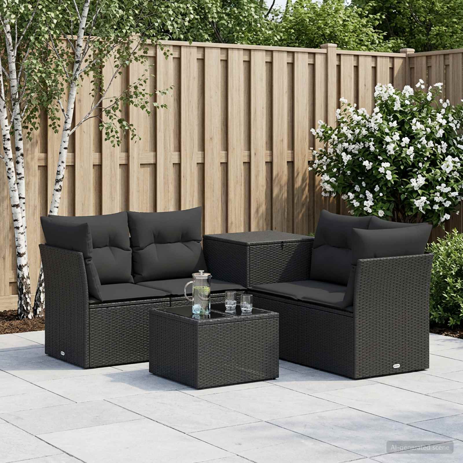 Sofa Set 6 stk. Schwarz Polyrattan und Stahl