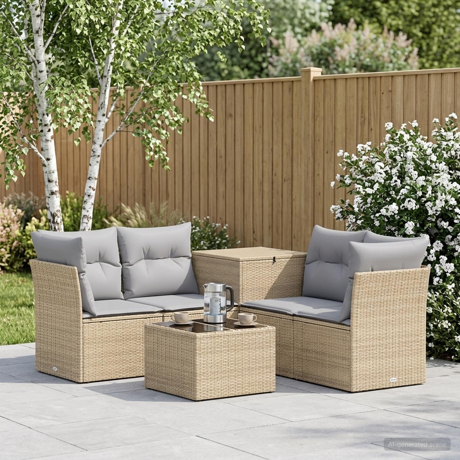 Sofa Set 6 stk. Beige und Hellgrau Polyrattan und Stahl