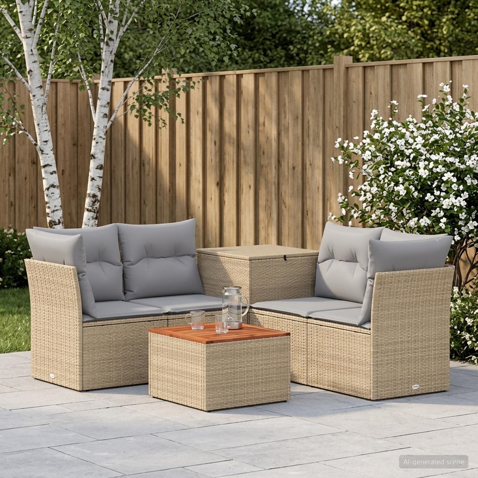Sofa Set 6 stk. Beige und Hellgrau Polyrattan und Stahl