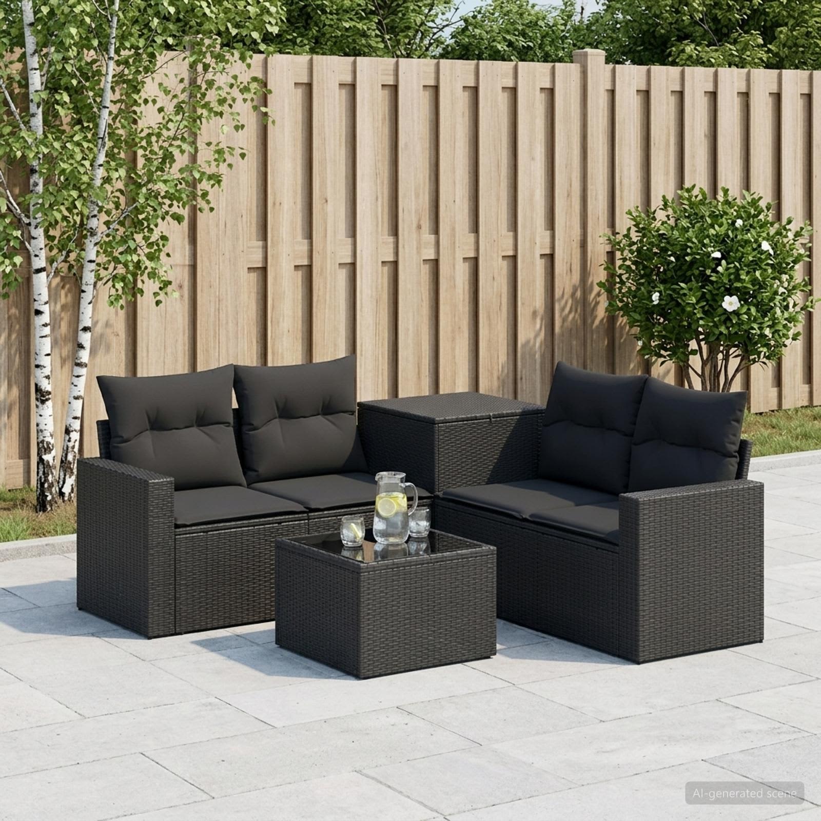 Sofa Set 6 stk. Schwarz Polyrattan und Stahl