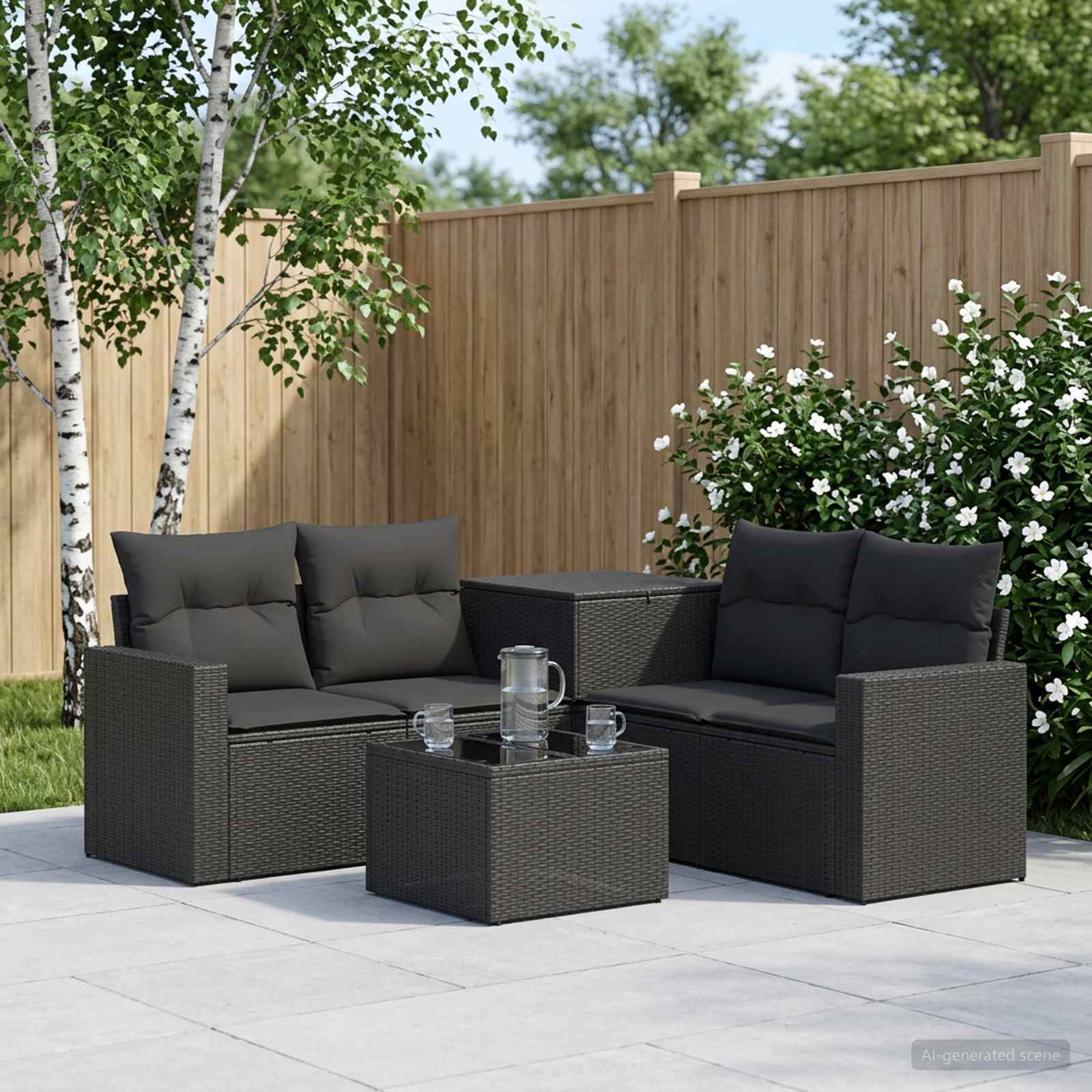 Sofa Set 6 stk. Schwarz Polyrattan und Stahl