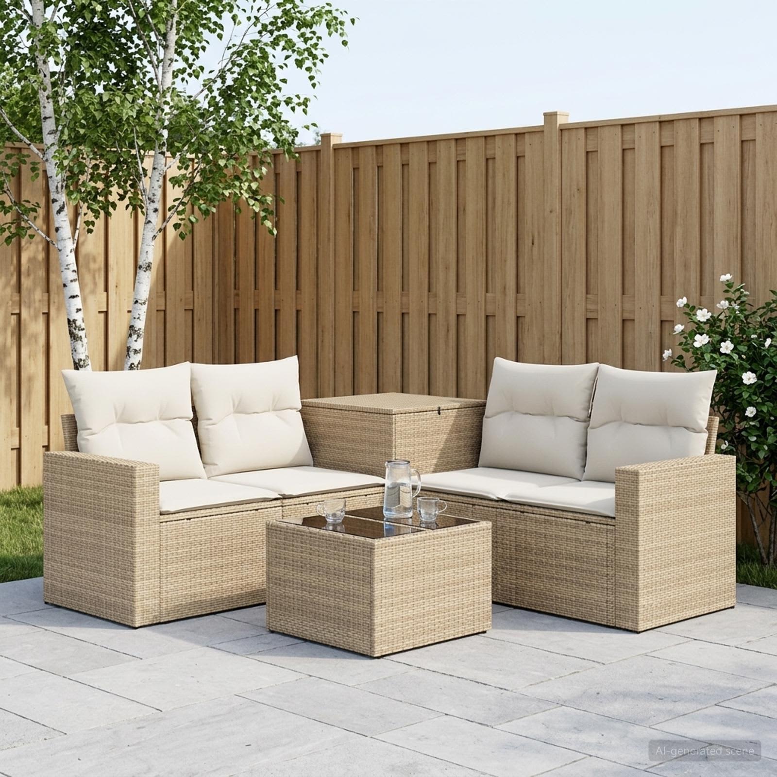 Sofa Set 6 stk. Beige und Cremeweiß Polyrattan und Stahl