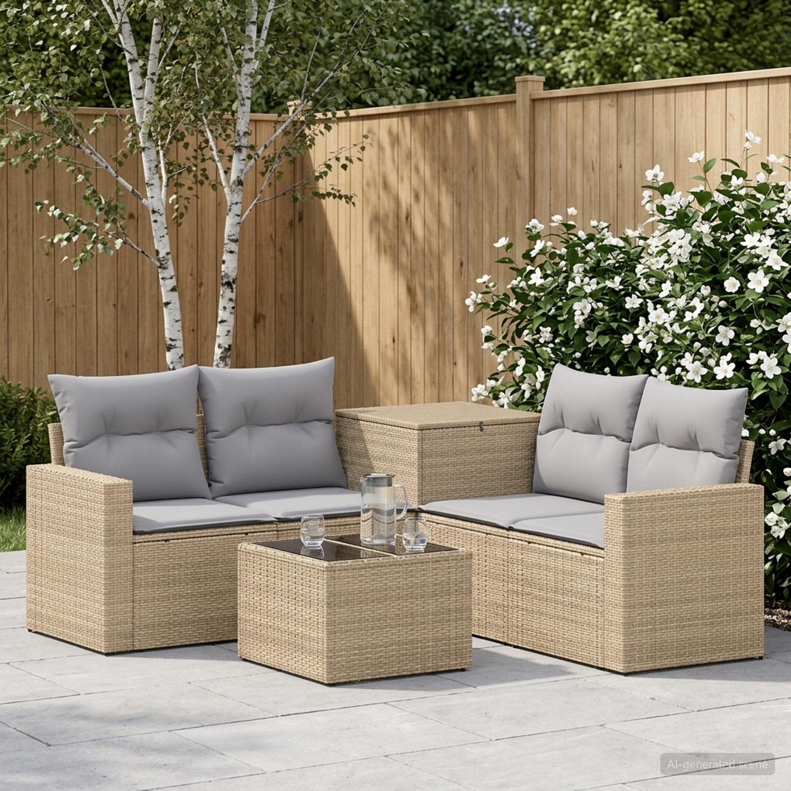 Sofa Set 6 stk. Beige und Hellgrau Polyrattan und Stahl