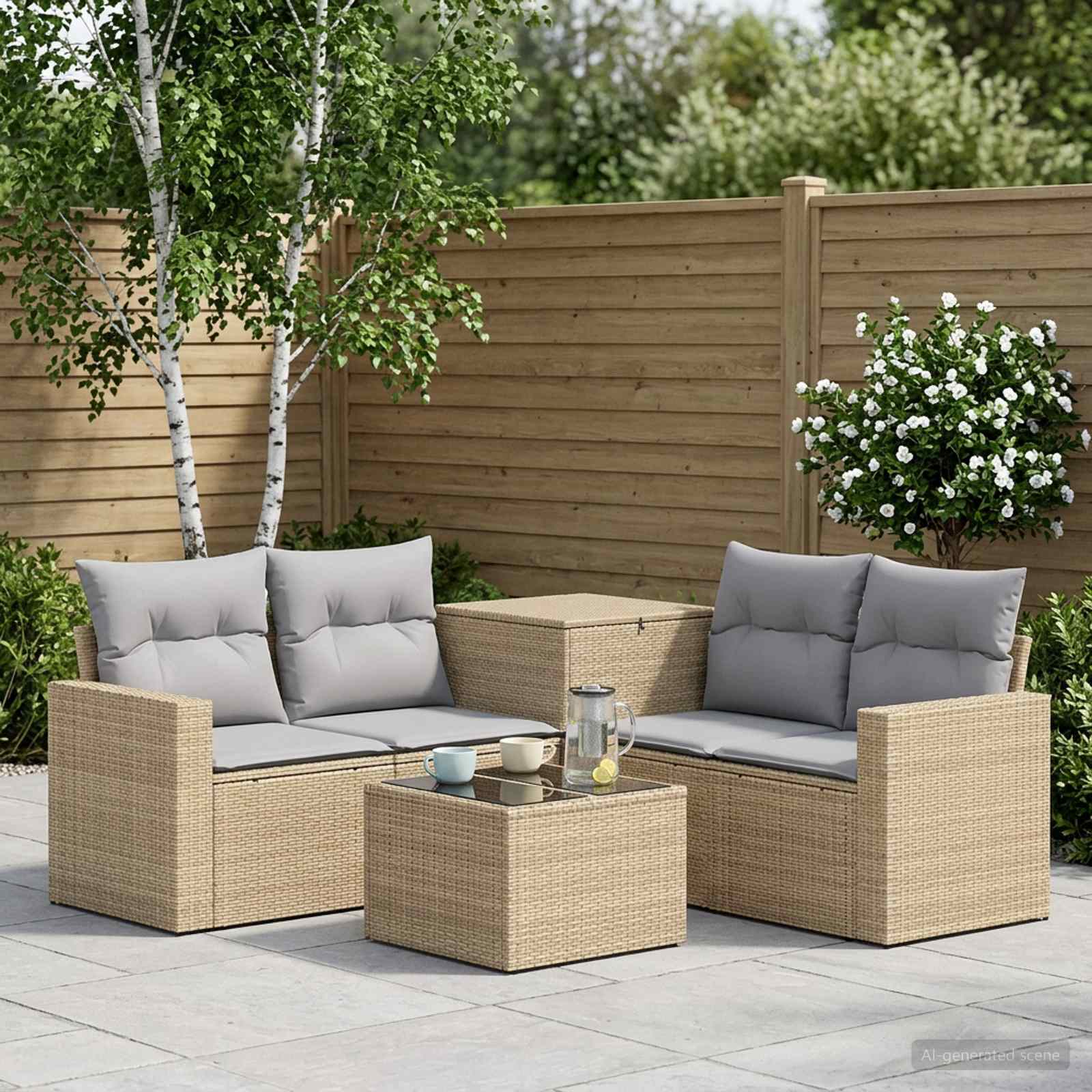 Sofa Set 6 stk. Beige und Hellgrau Polyrattan und Stahl