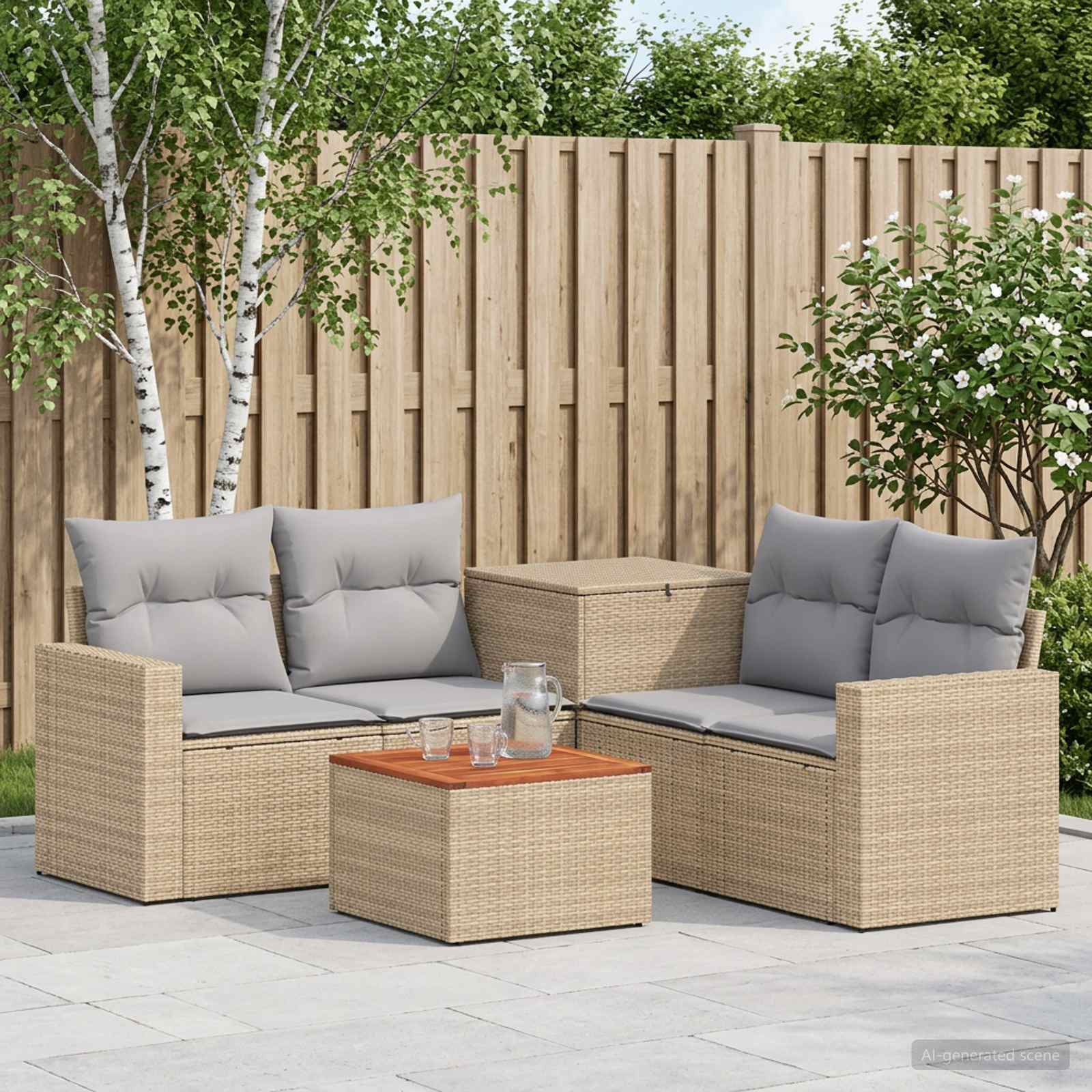 Sofa Set 6 stk. Beige und Hellgrau Polyrattan und Stahl