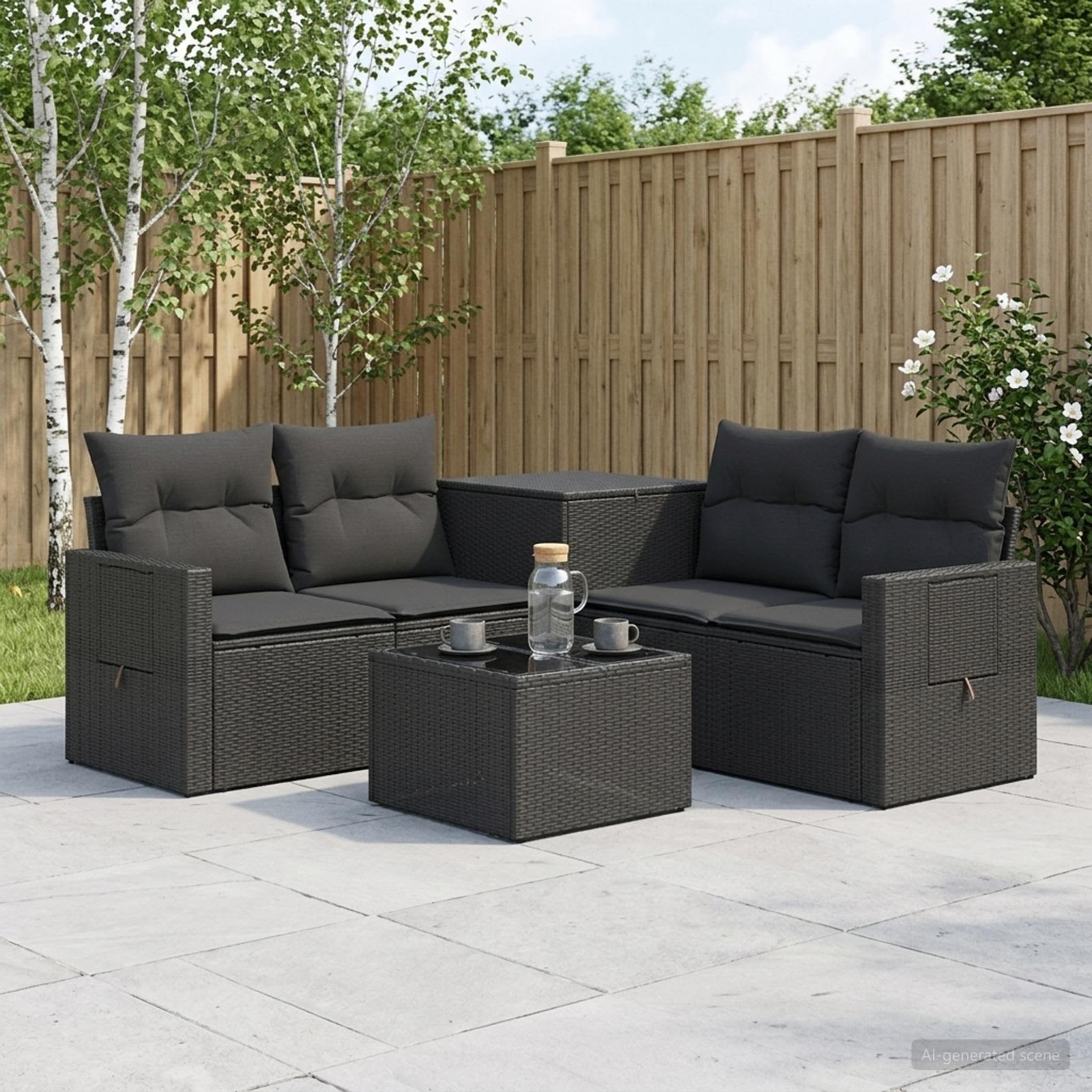 Sofa Set 6 stk. Schwarz Polyrattan und Stahl