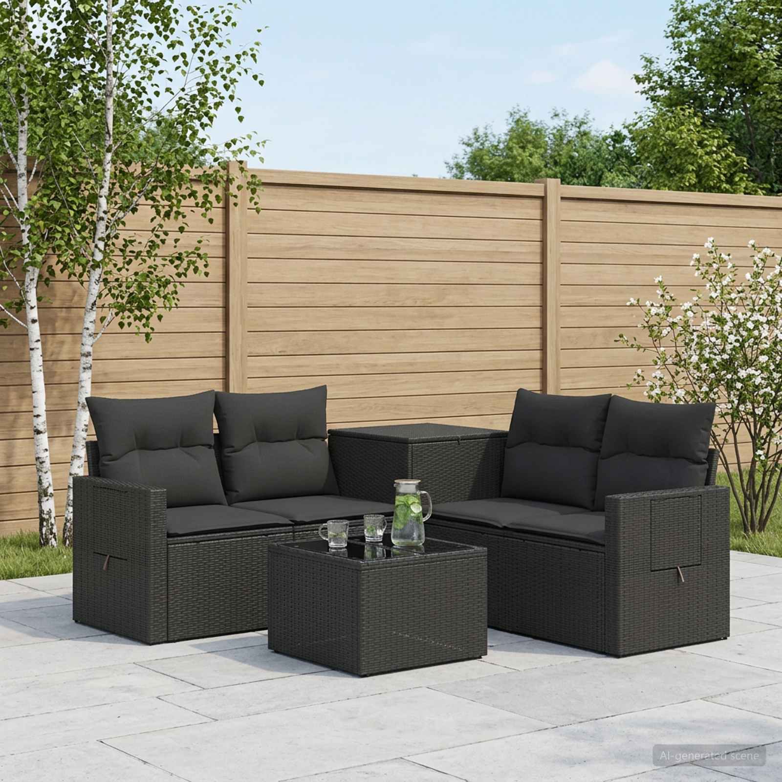 Sofa Set 6 stk. Schwarz Polyrattan und Stahl