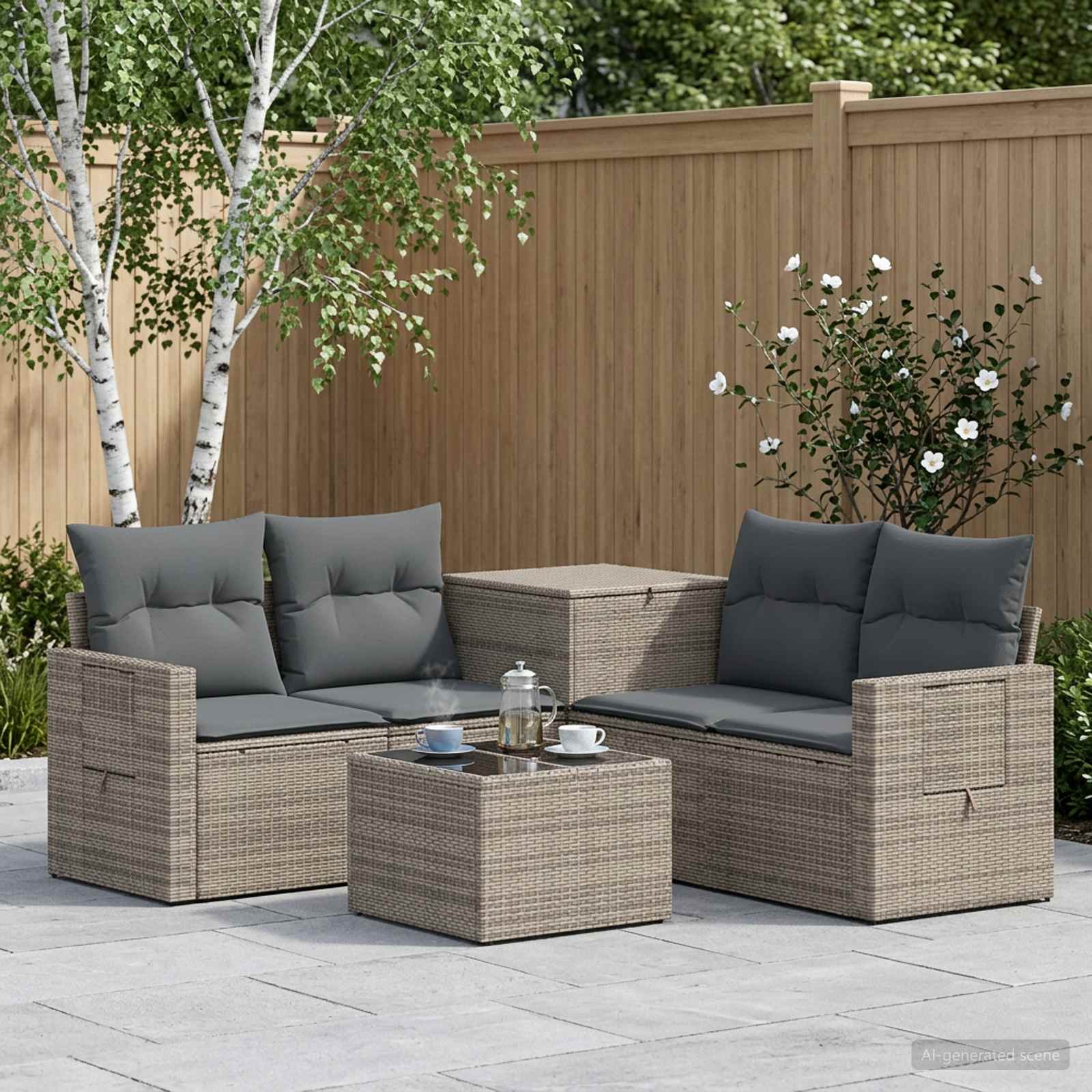 Sofa Set 6 stk. Grau und Dunkelgrau Polyrattan und Stahl
