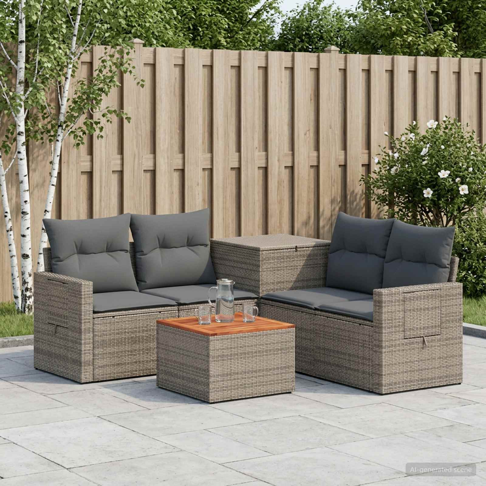 Sofa Set 6 stk. Grau und Dunkelgrau Polyrattan und Stahl