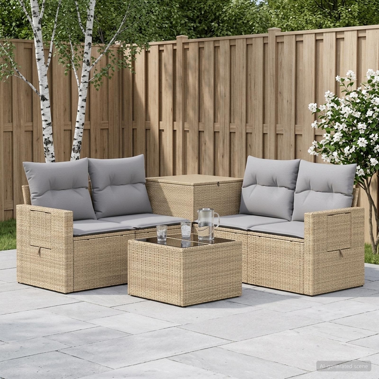 Sofa Set 6 stk. Beige und Hellgrau Polyrattan und Stahl
