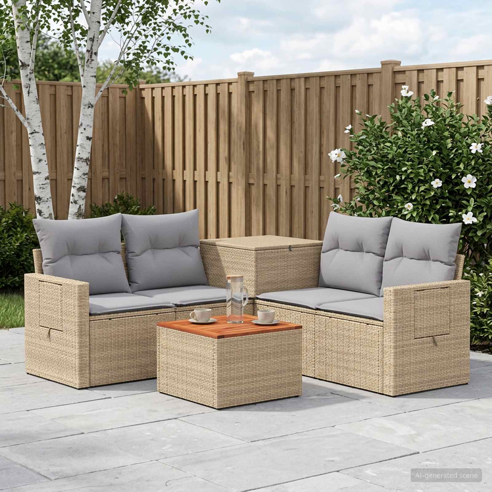 Sofa Set 6 stk. Beige und Hellgrau Polyrattan und Stahl