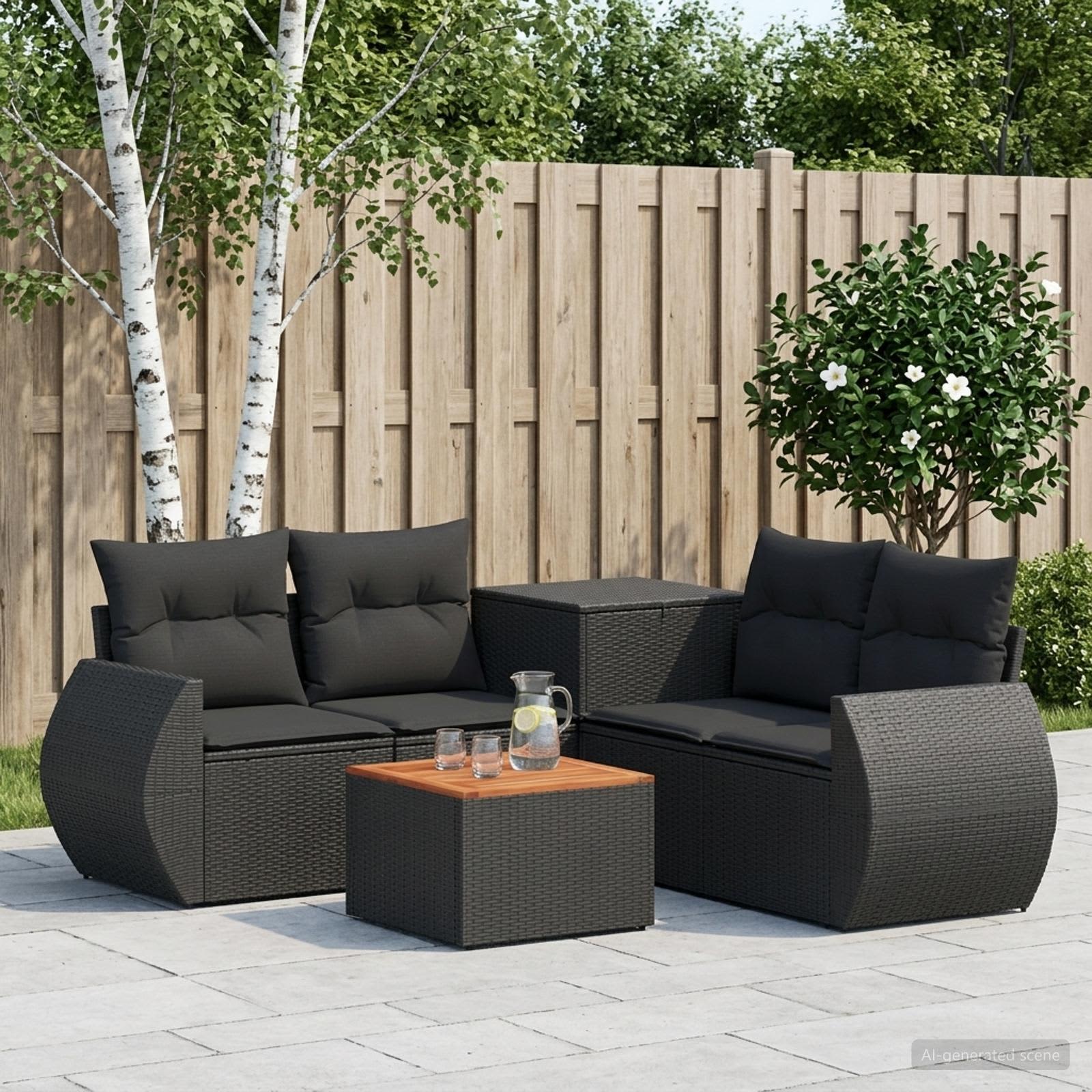 Sofa Set 6 stk. Schwarz Polyrattan und Stahl
