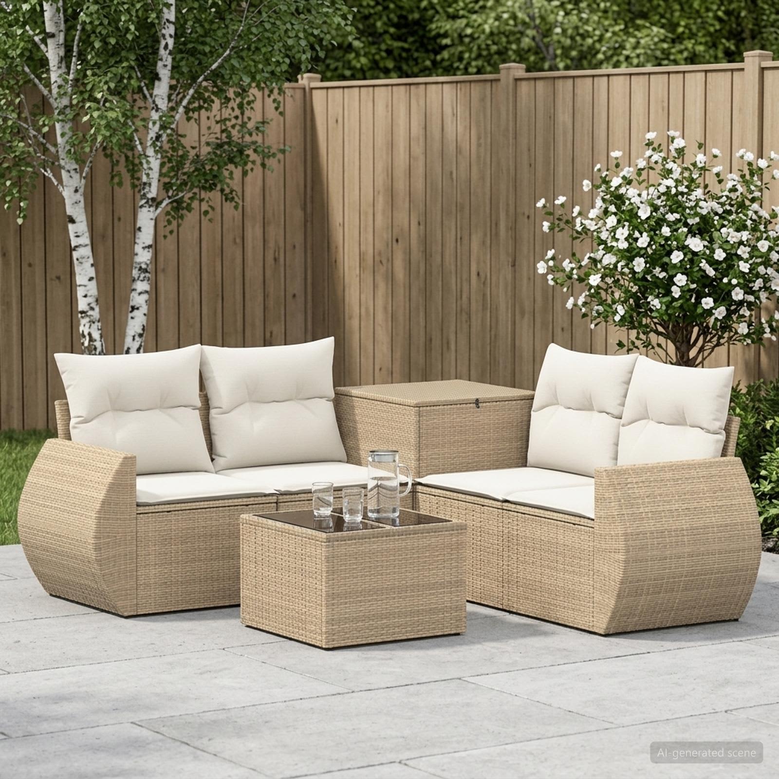 Sofa Set 6 stk. Beige und Cremeweiß Polyrattan und Stahl