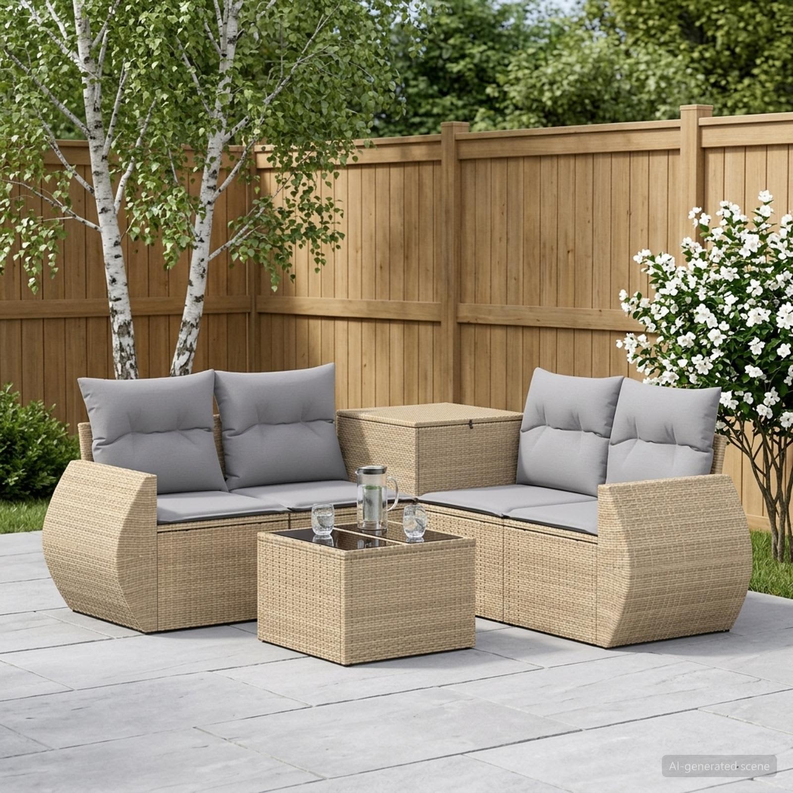 Sofa Set 6 stk. Beige und Hellgrau Polyrattan und Stahl