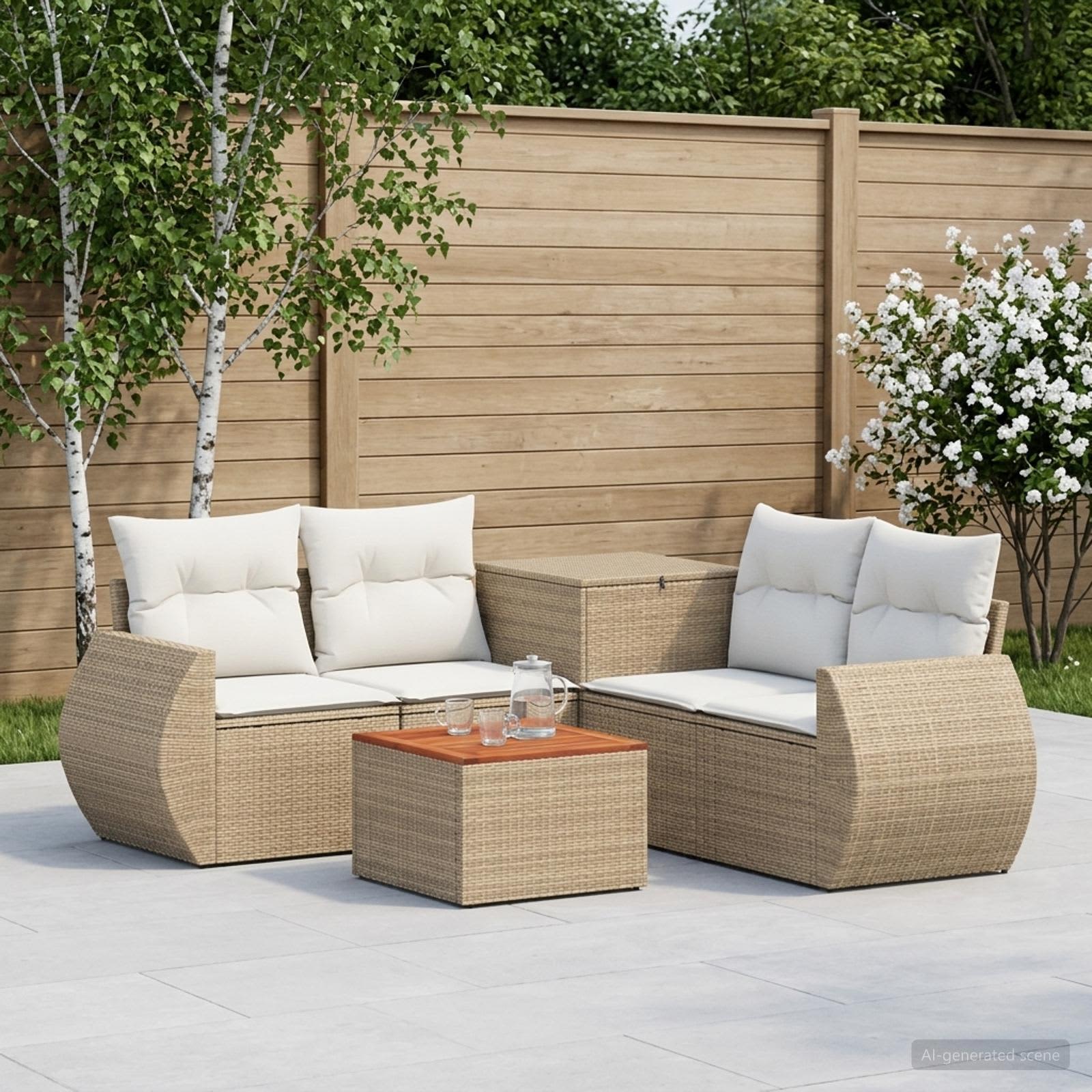 Sofa Set 6 stk. Beige und Cremeweiß Polyrattan und Stahl