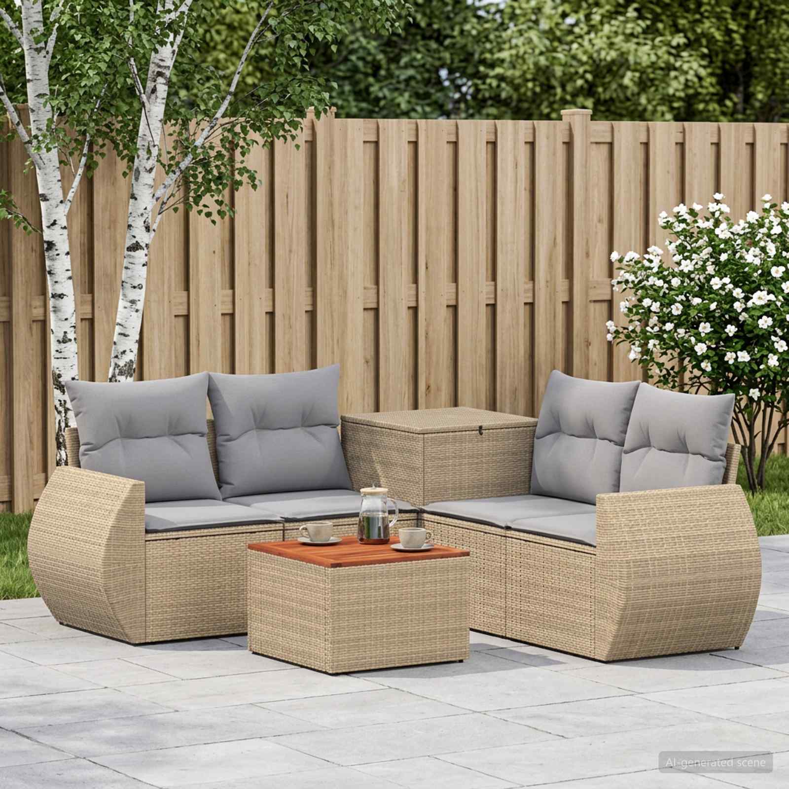 Sofa Set 6 stk. Beige und Hellgrau Polyrattan und Stahl