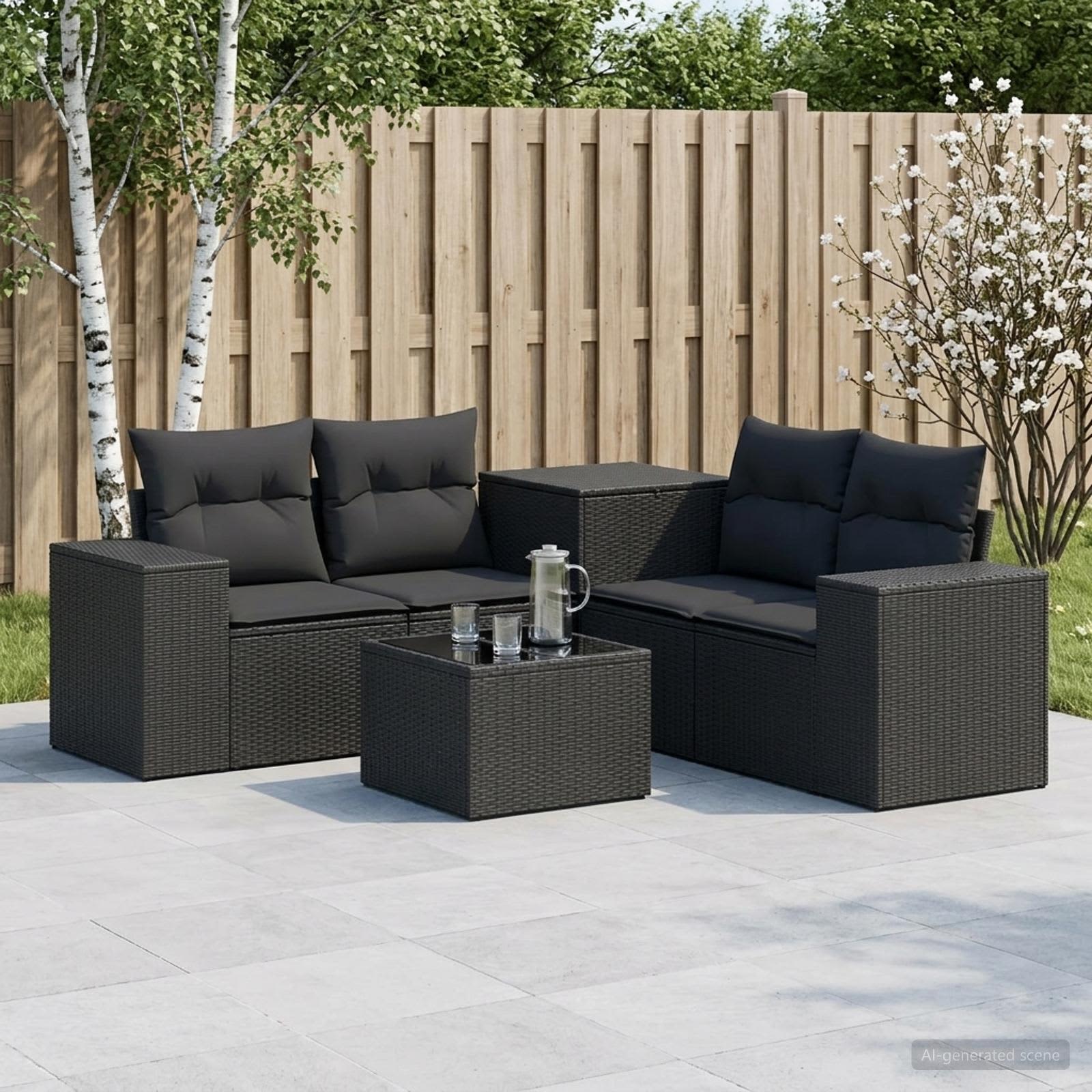 Sofa Set 6 stk. Schwarz Polyrattan und Stahl