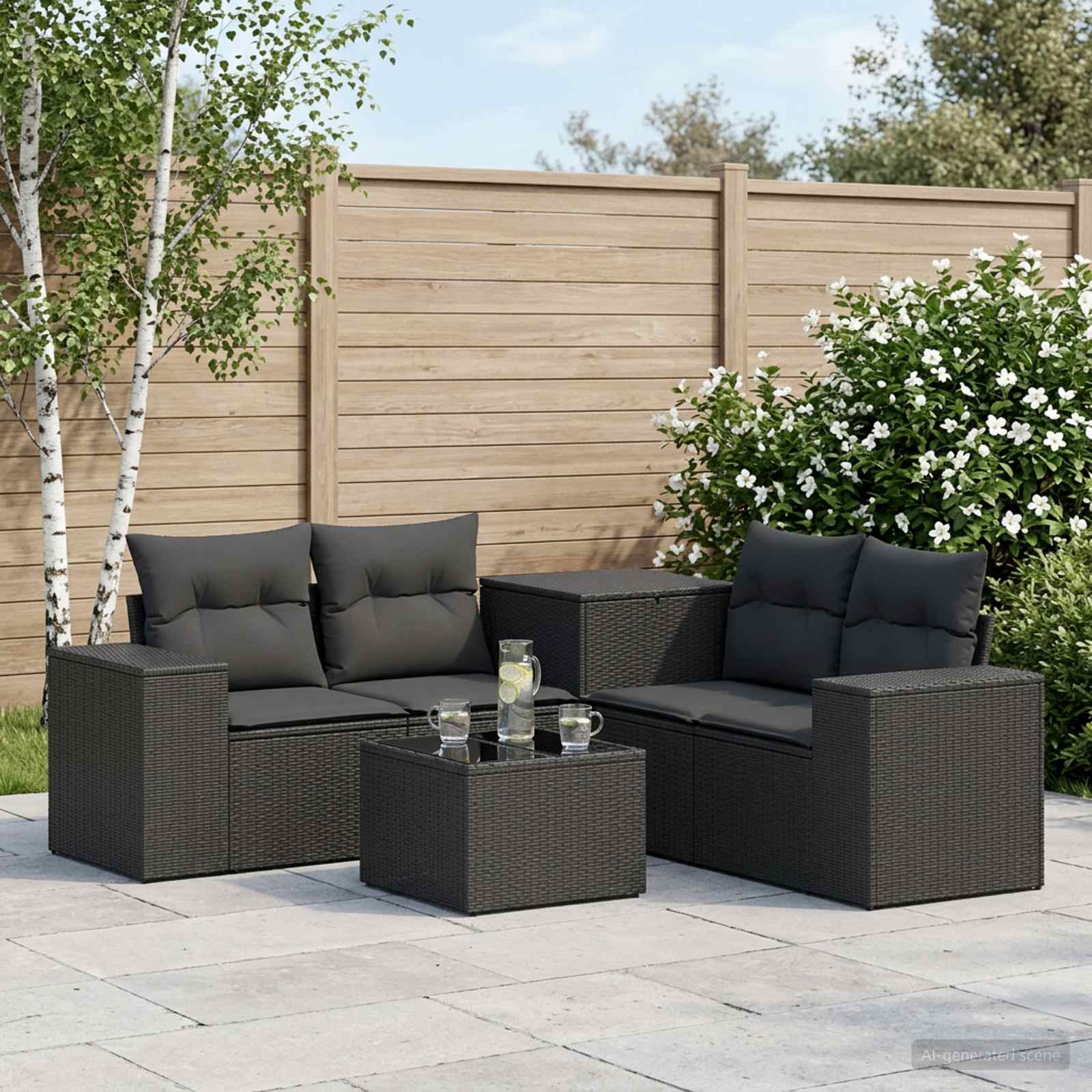 Sofa Set 6 stk. Schwarz Polyrattan und Stahl