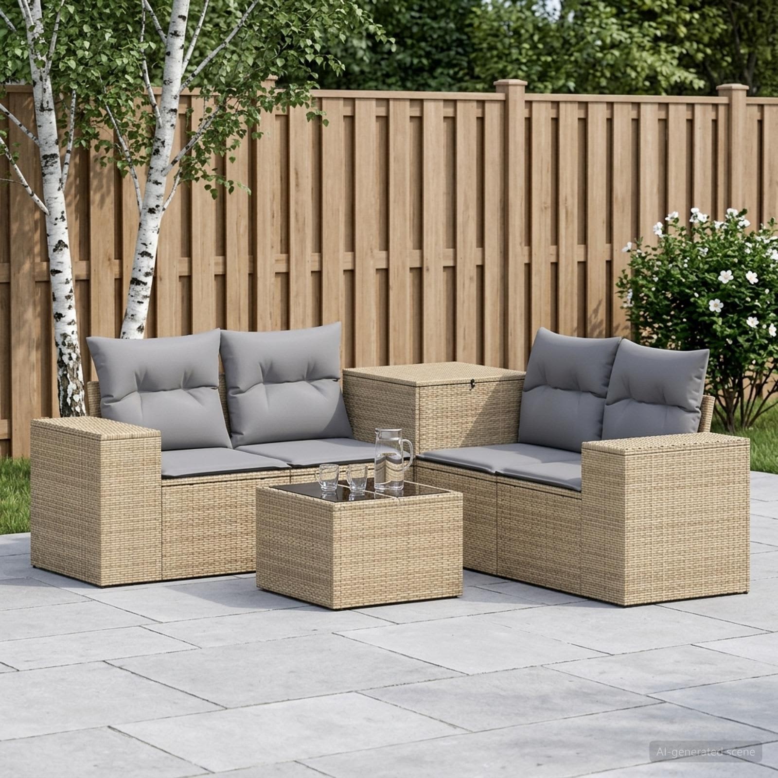 Sofa Set 6 stk. Beige und Hellgrau Polyrattan und Stahl