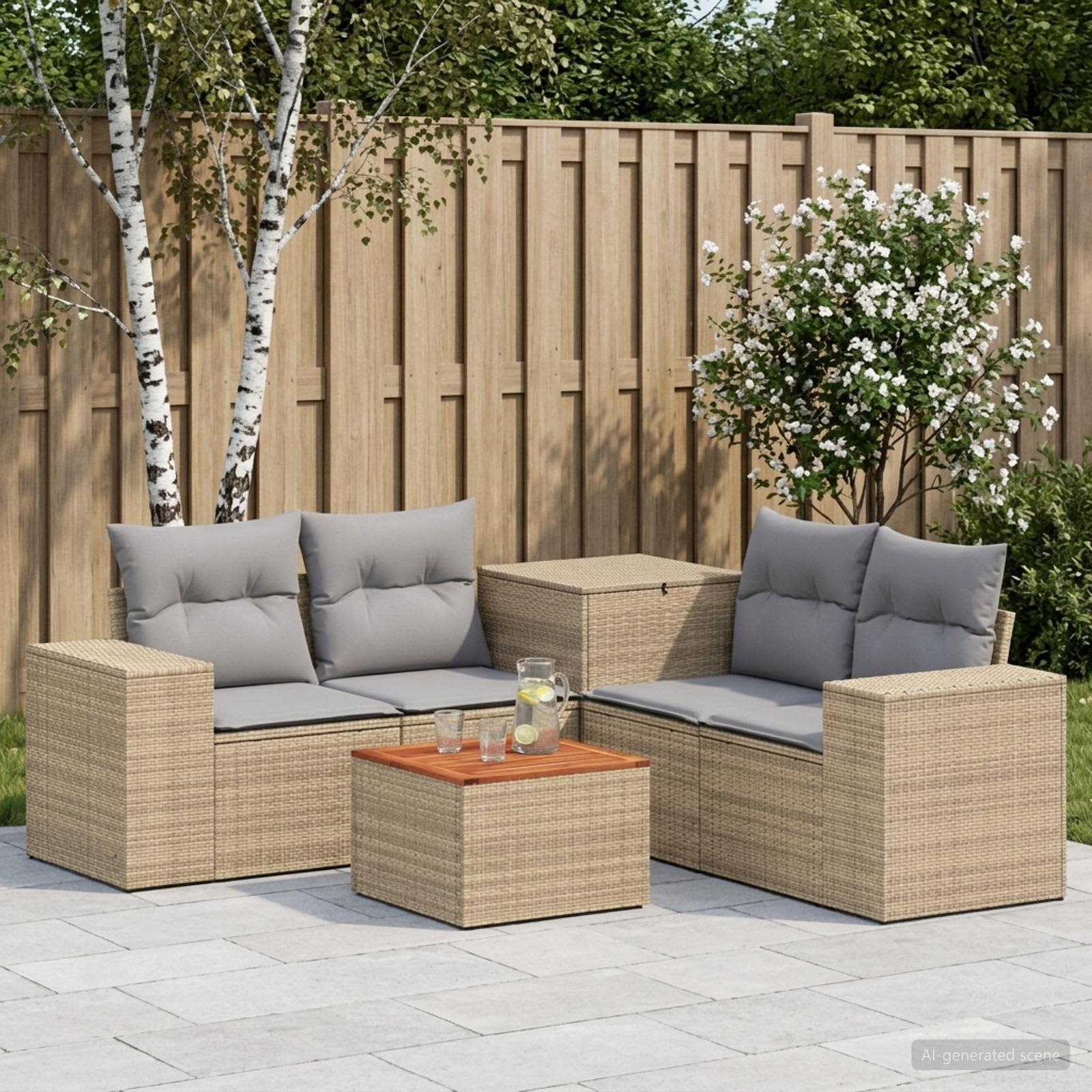 Sofa Set 6 stk. Beige und Hellgrau Polyrattan und Stahl