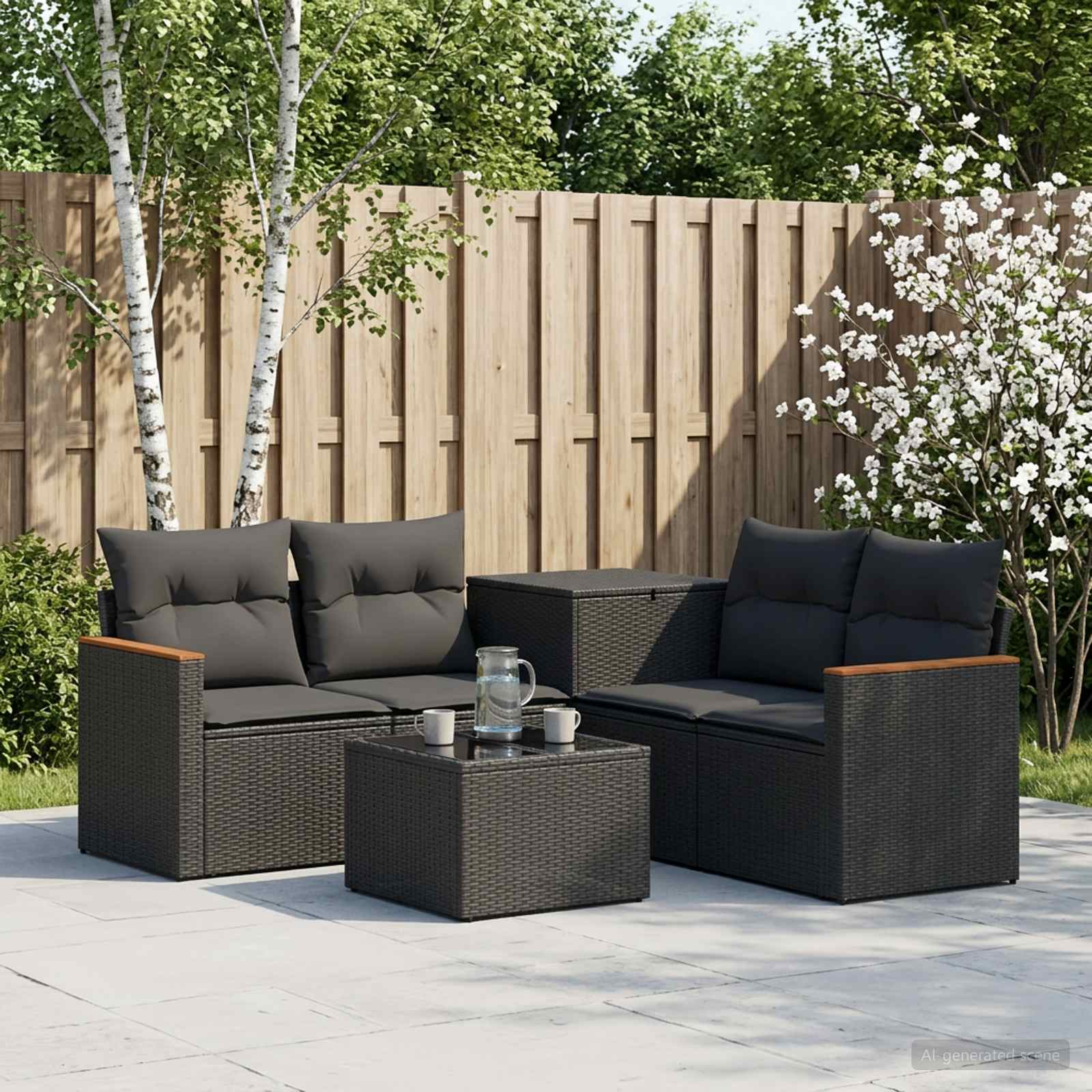 Sofa Set 6 stk. Schwarz Polyrattan und Stahl