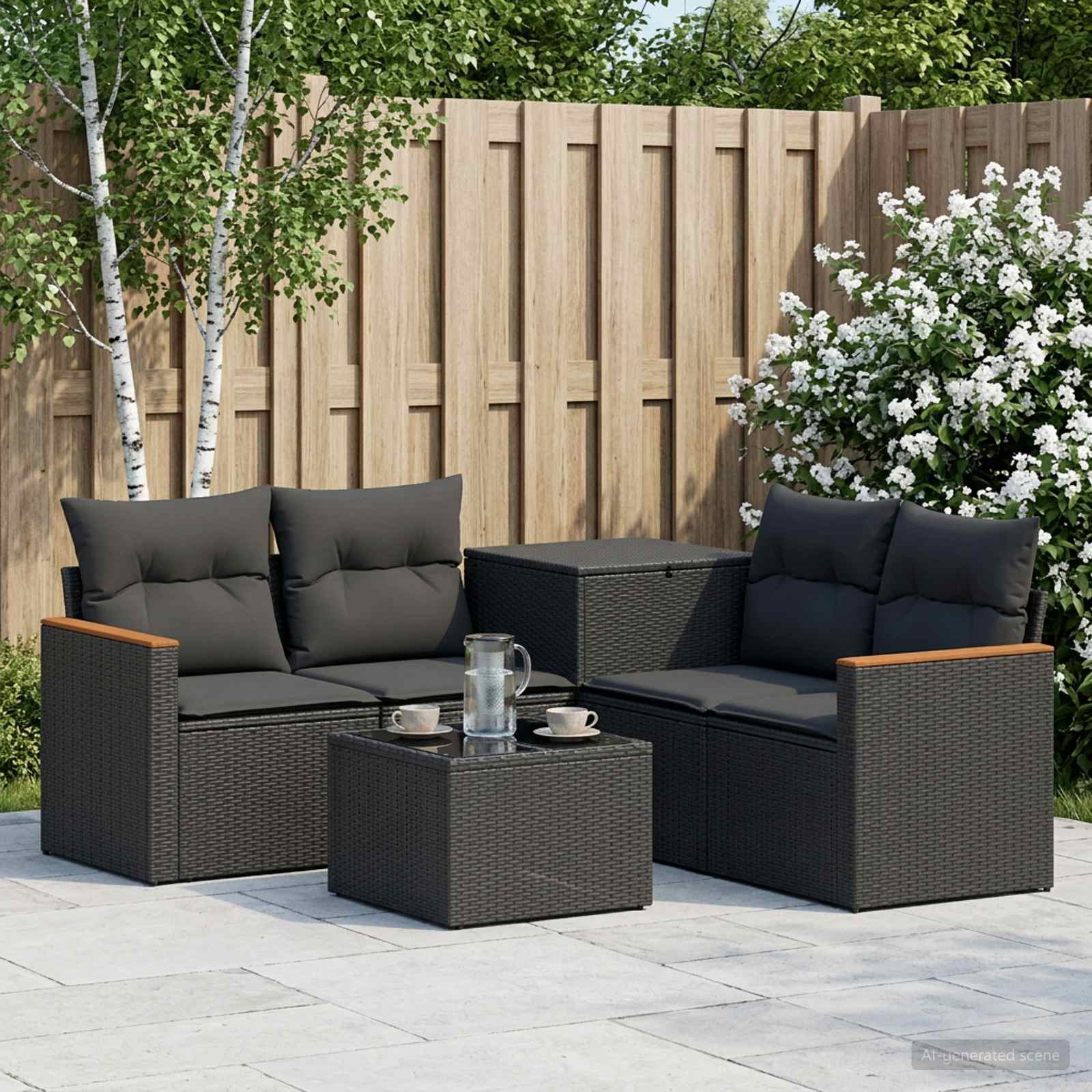 Sofa Set 6 stk. Schwarz Polyrattan und Stahl