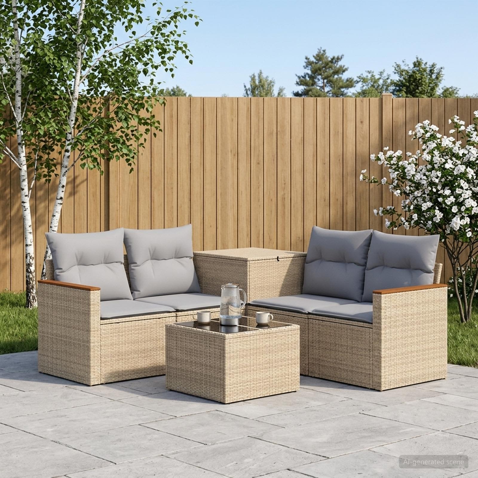 Sofa Set 6 stk. Beige und Hellgrau Polyrattan und Stahl