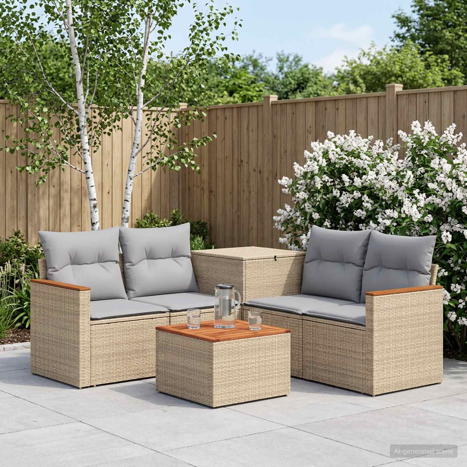Sofa Set 6 stk. Beige und Hellgrau Polyrattan und Stahl