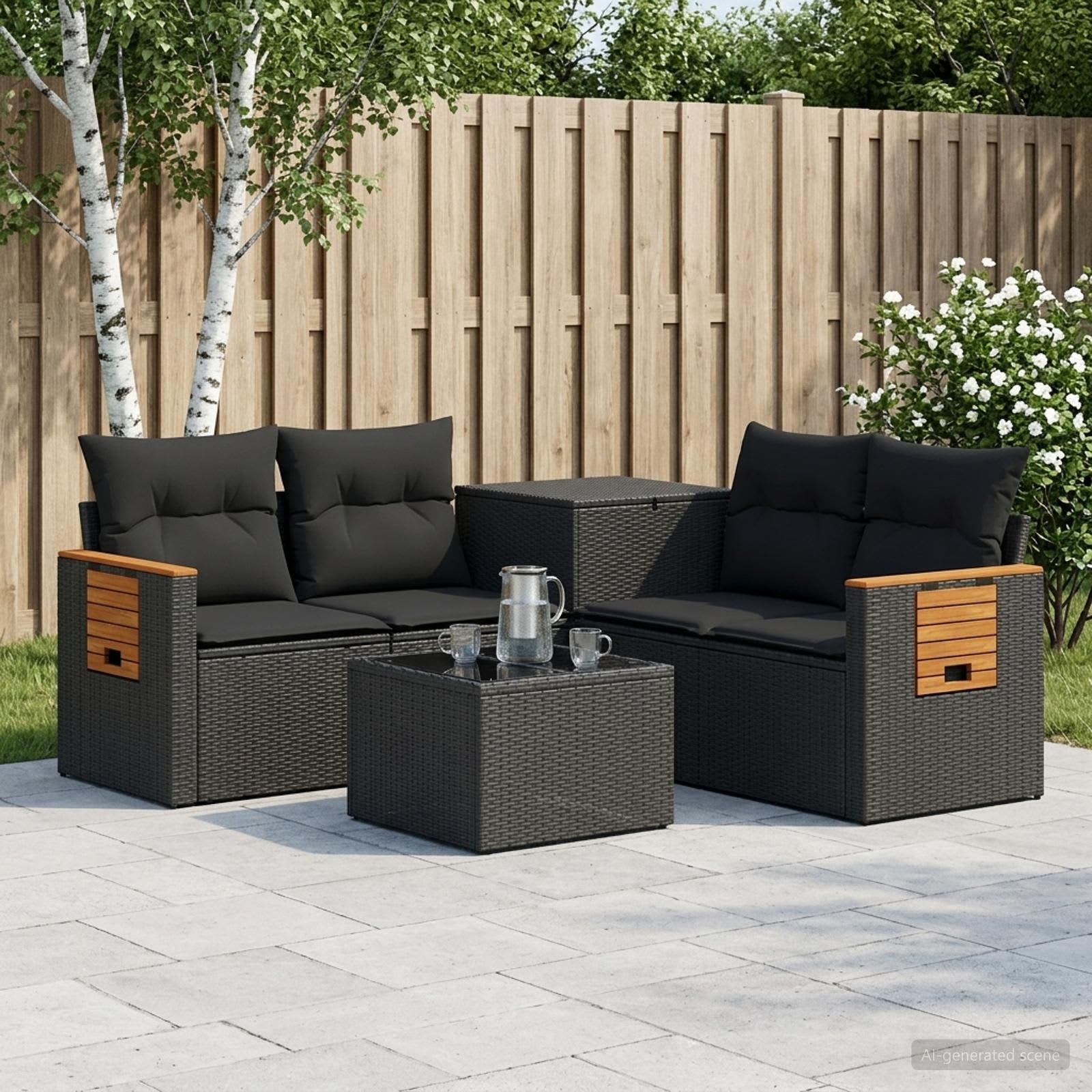 Sofa Set 6 stk. Schwarz Polyrattan und Stahl