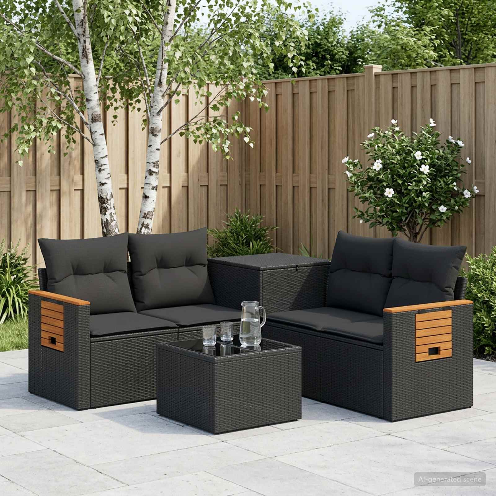 Sofa Set 6 stk. Schwarz Polyrattan und Stahl