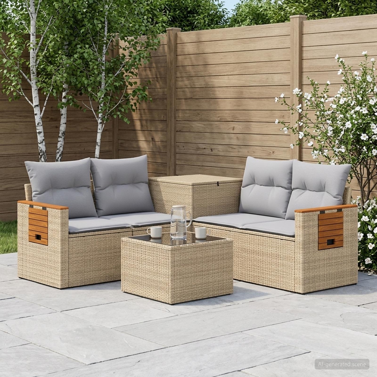 Sofa Set 6 stk. Beige und Hellgrau Polyrattan und Stahl
