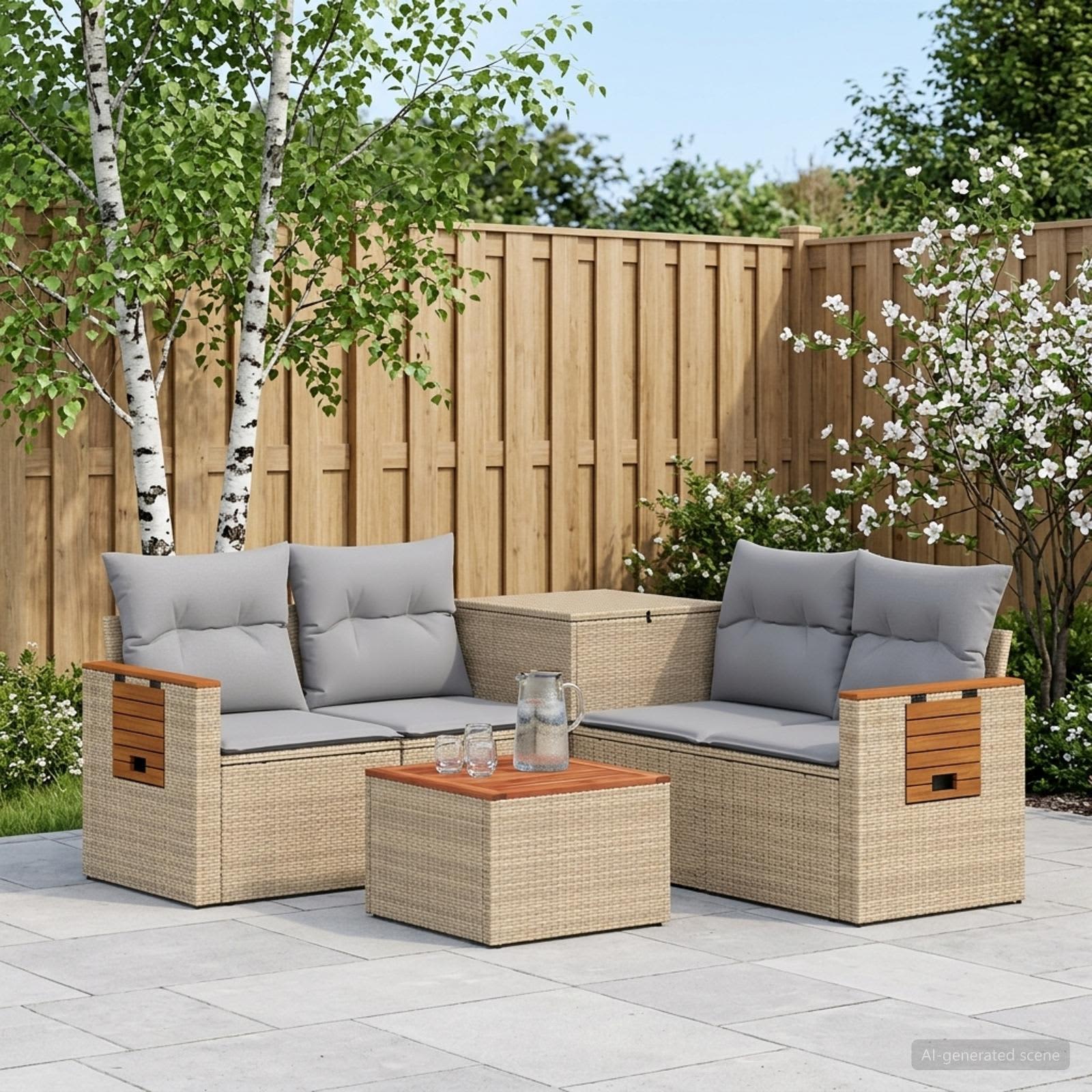 Sofa Set 6 stk. Beige und Hellgrau Polyrattan und Stahl