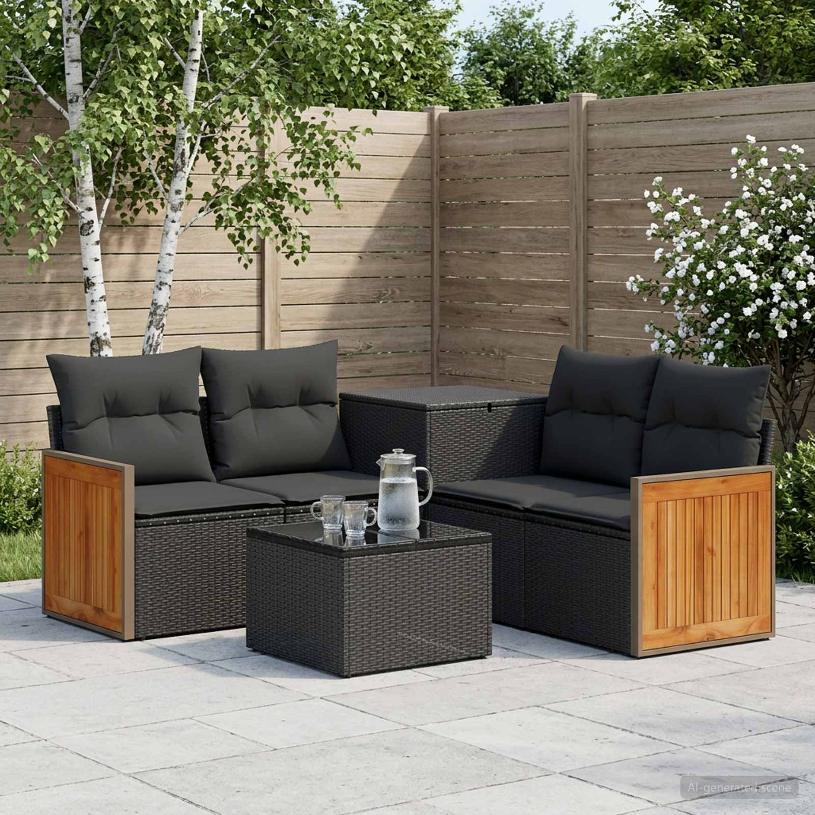 Sofa Set 6 stk. Schwarz Polyrattan und Stahl