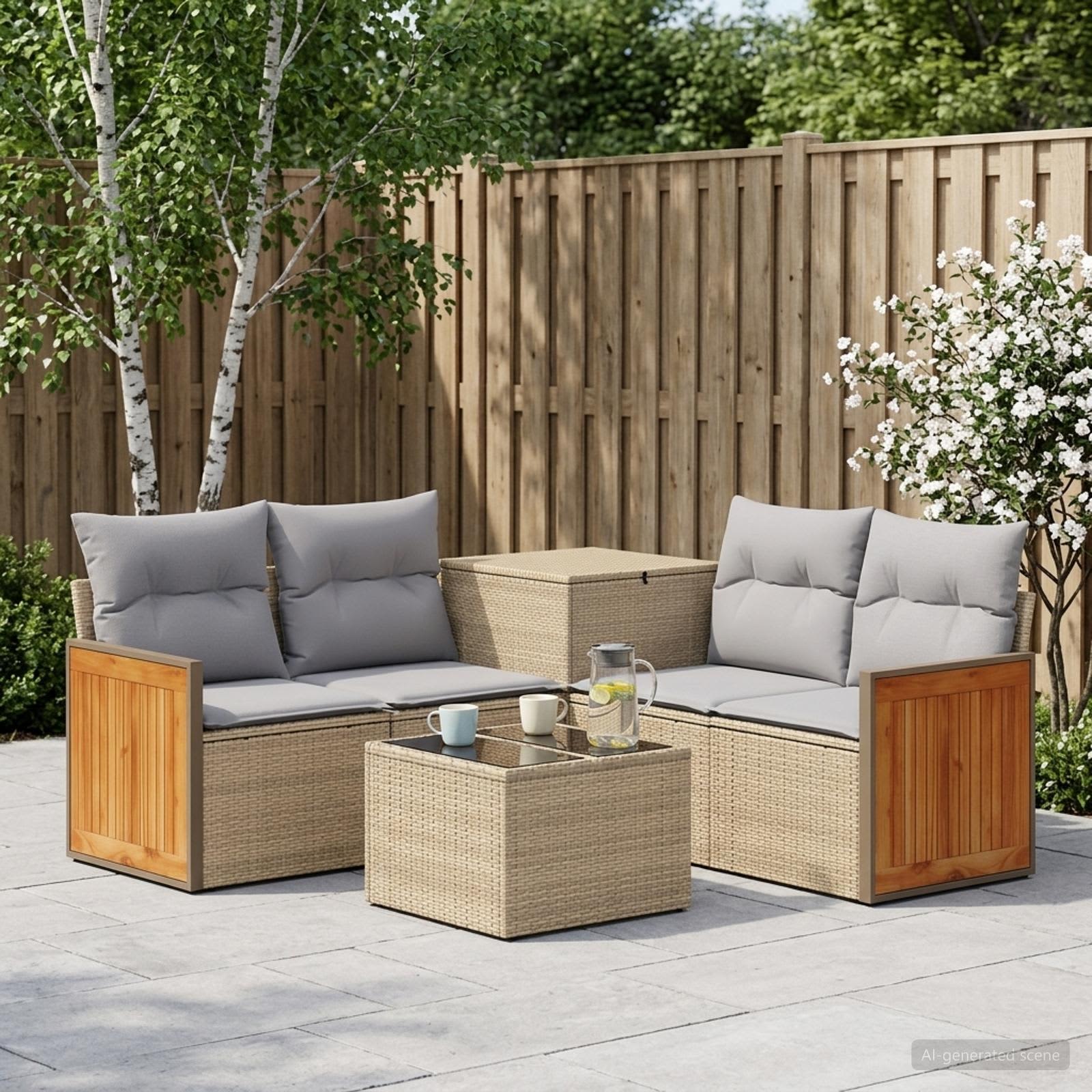 Sofa Set 6 stk. Beige und Hellgrau Polyrattan und Stahl