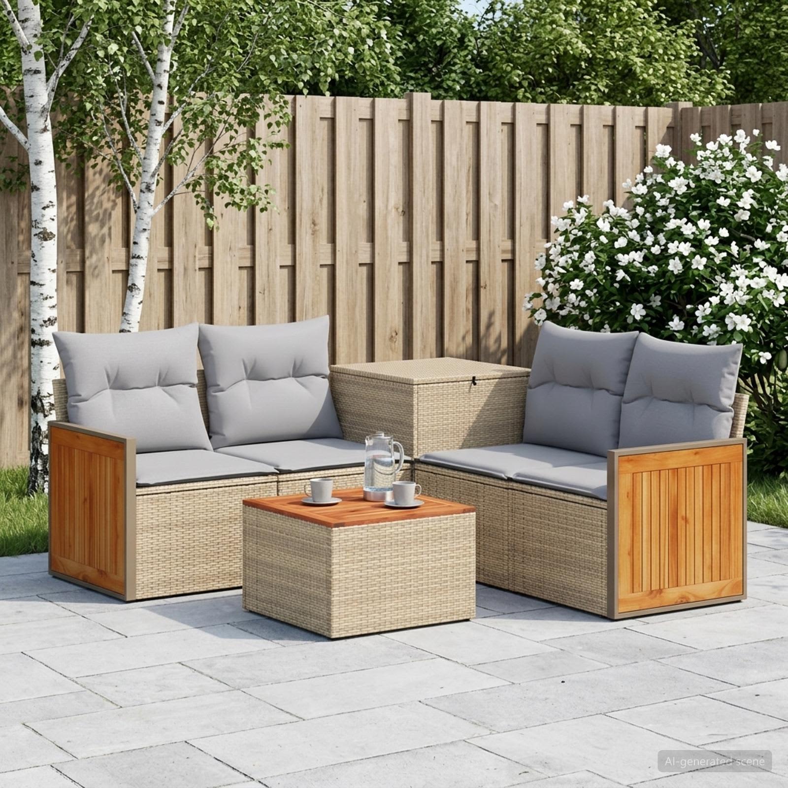 Sofa Set 6 stk. Beige und Hellgrau Polyrattan und Stahl